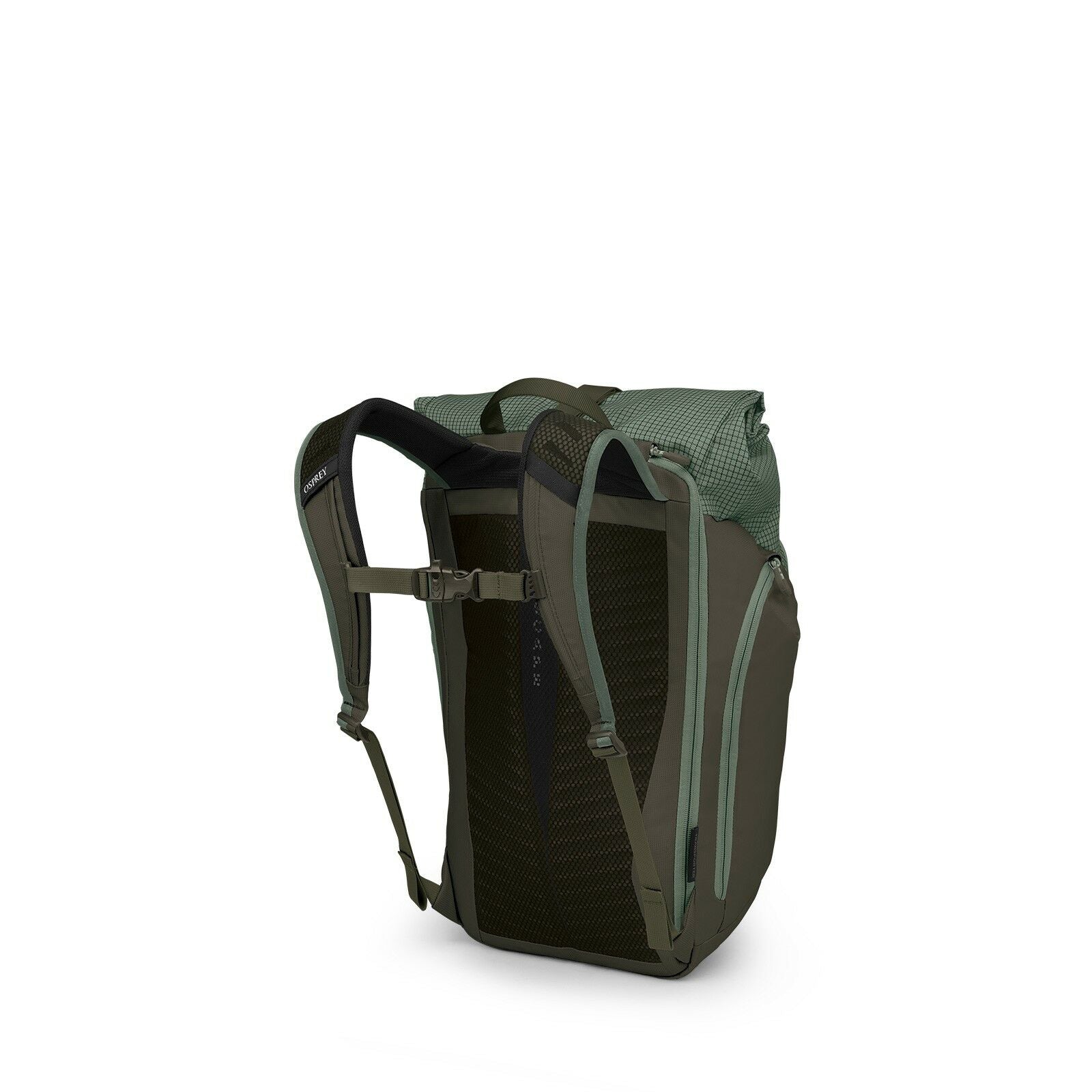 Side back image of the Transporter Roll Top in the color Pine Leaf / Earl Grey