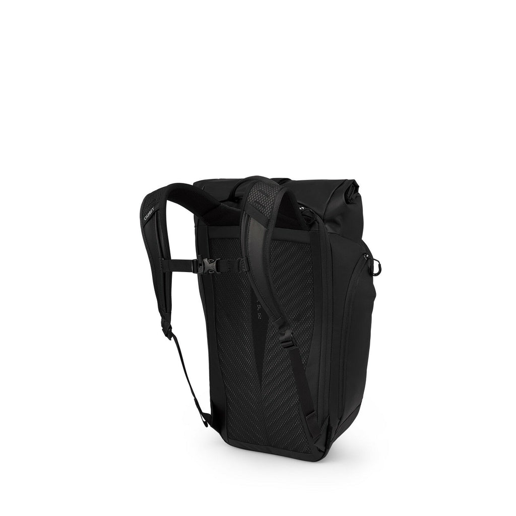 Side back image of the Transporter Roll Top in the color Raven Black