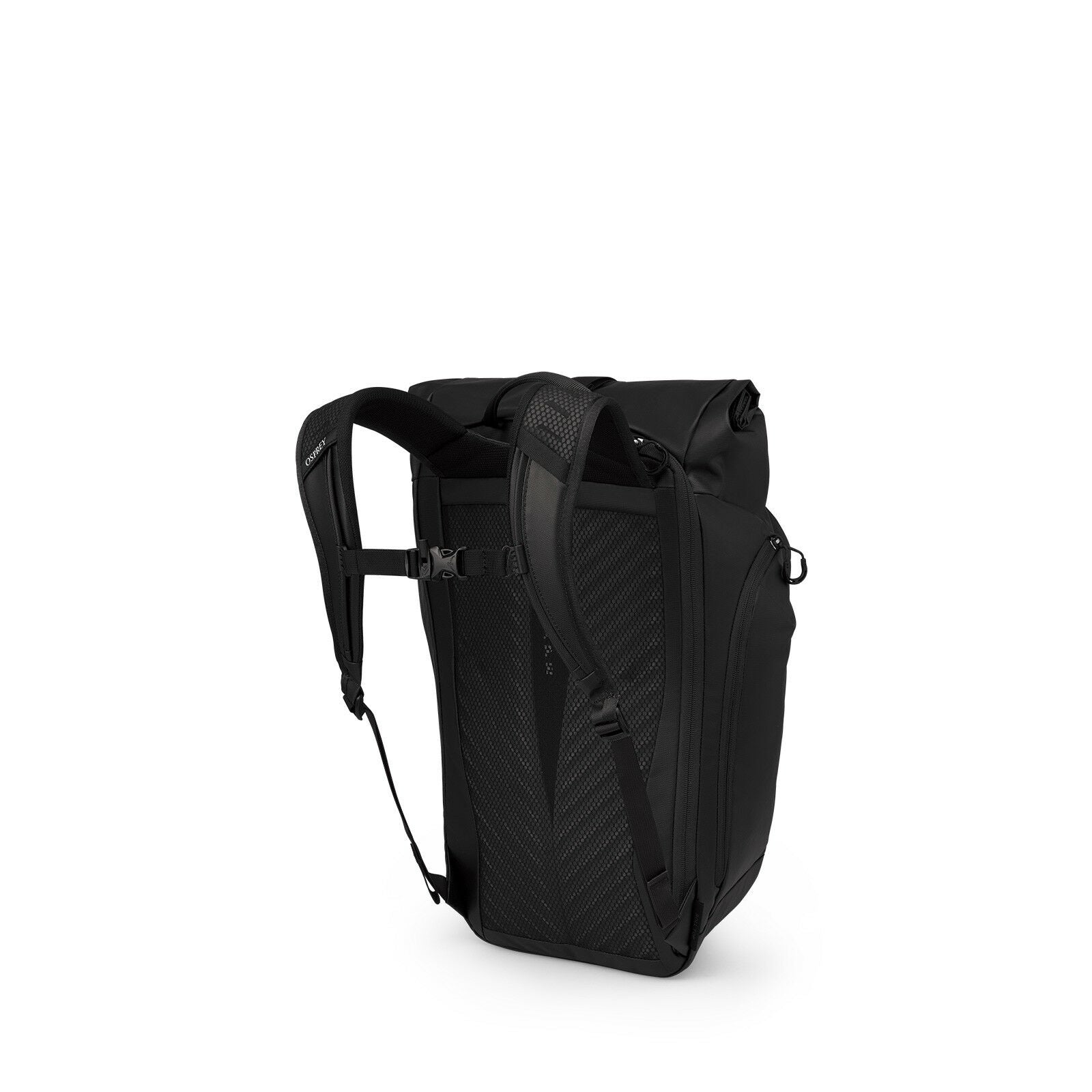 Side back image of the Transporter Roll Top in the color Raven Black
