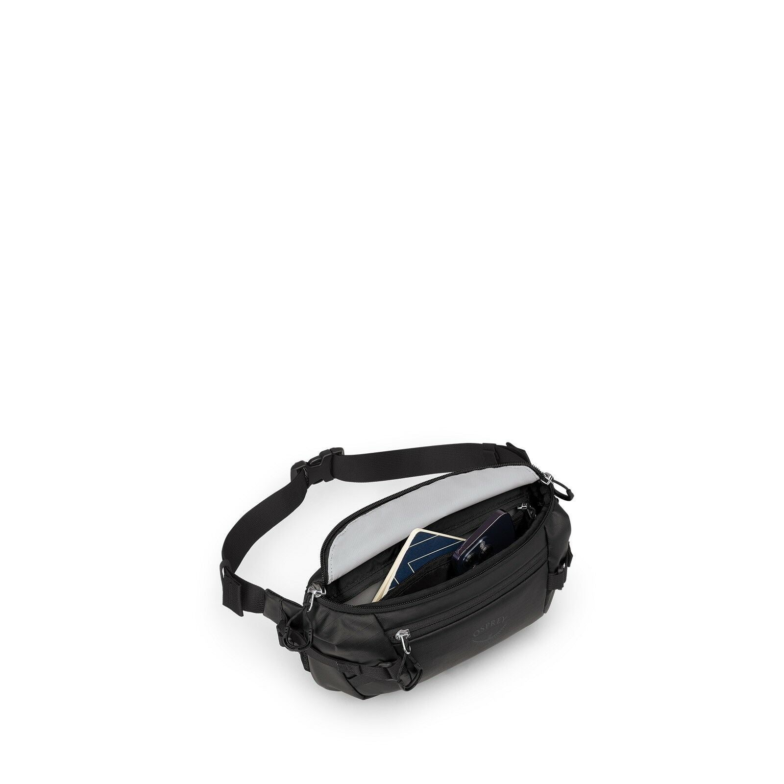 Internal image of the Transporter Waist Pack in the color Raven Black
