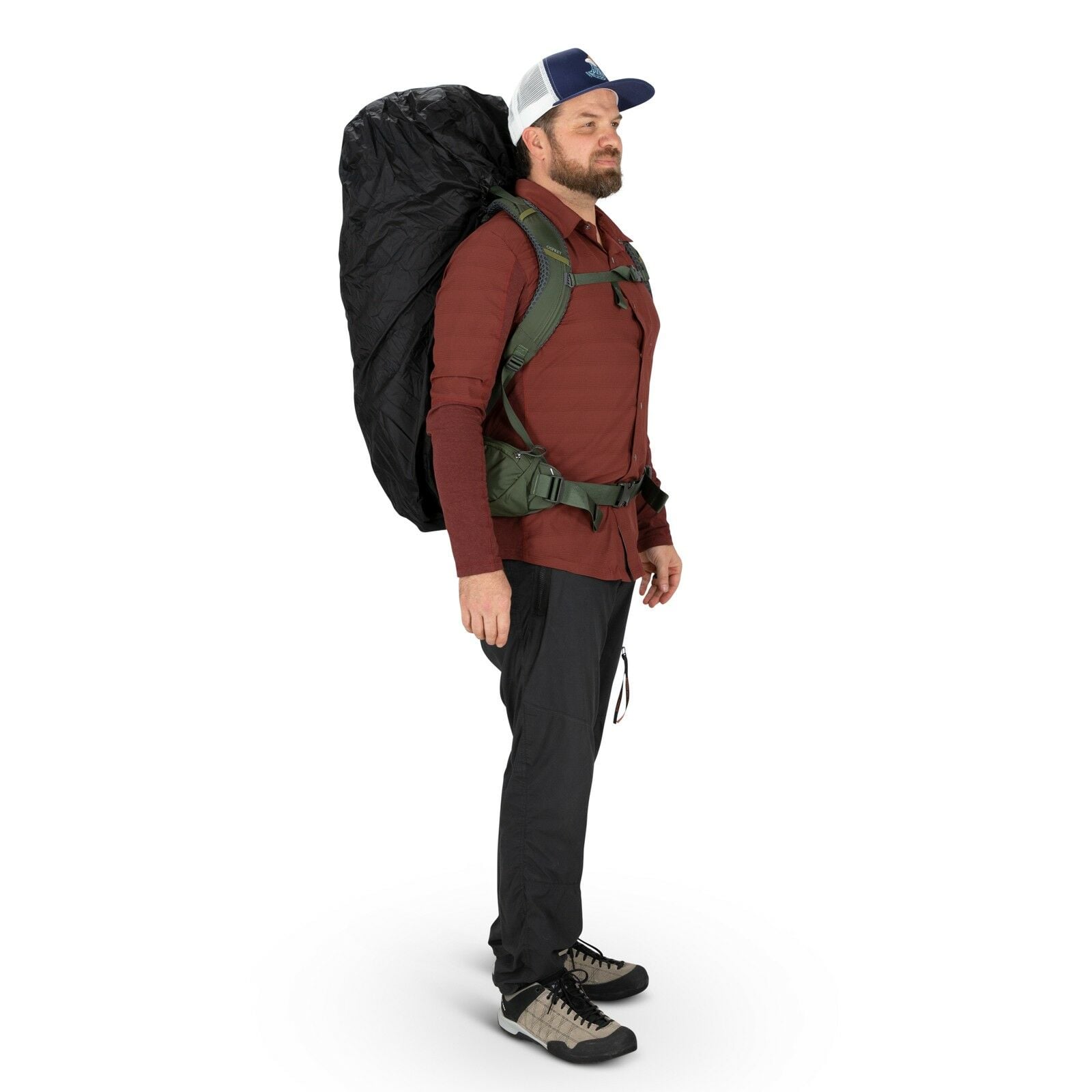 a person modeling the Ultralight Raincover Extra Large in color black