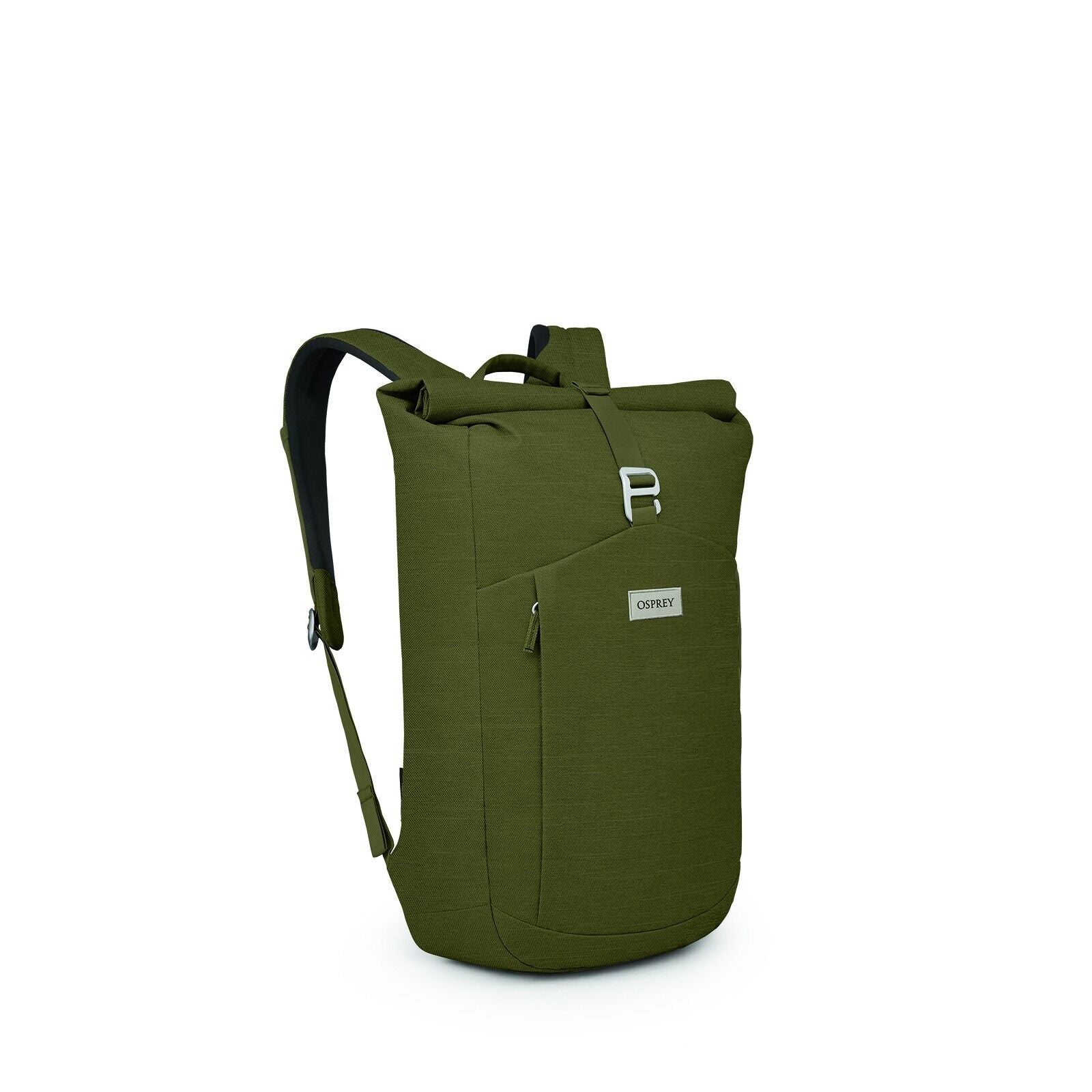 Side image of the Arcane Roll top pack in the color Moss Green Heather