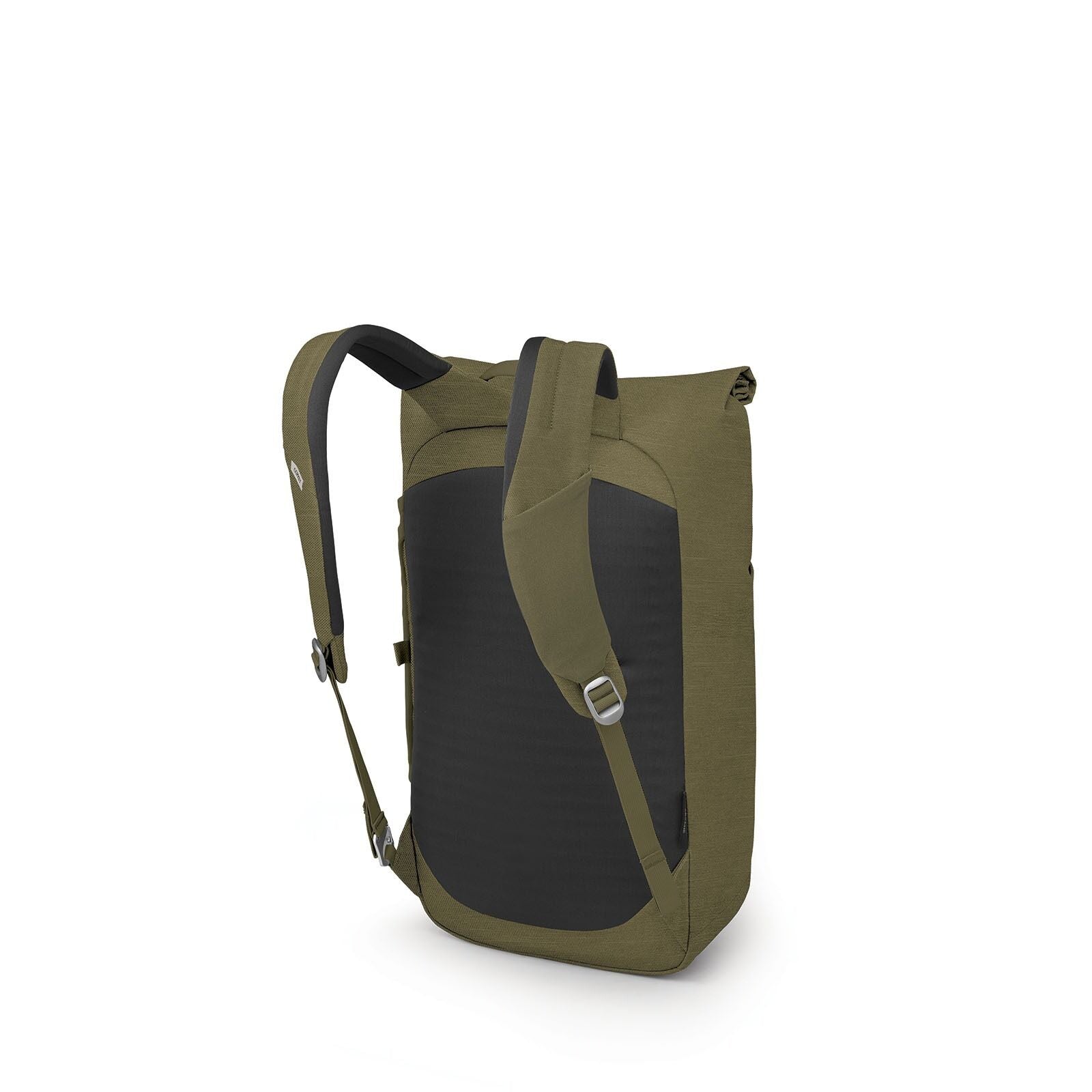 Side back image of the Arcane Roll top pack in the color Moss Green Heather