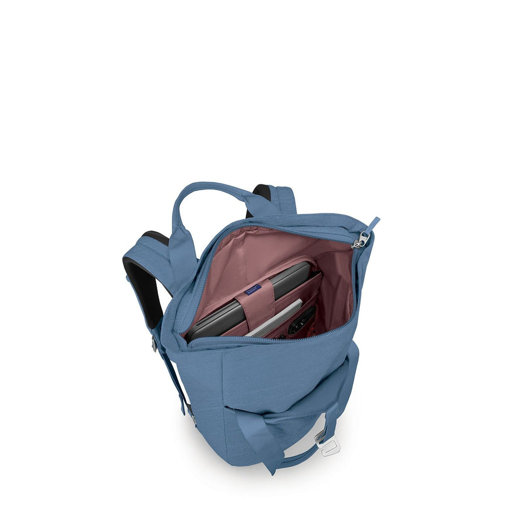 internal image of the Arcane Roll top pack in the color Nircana Blue Heather