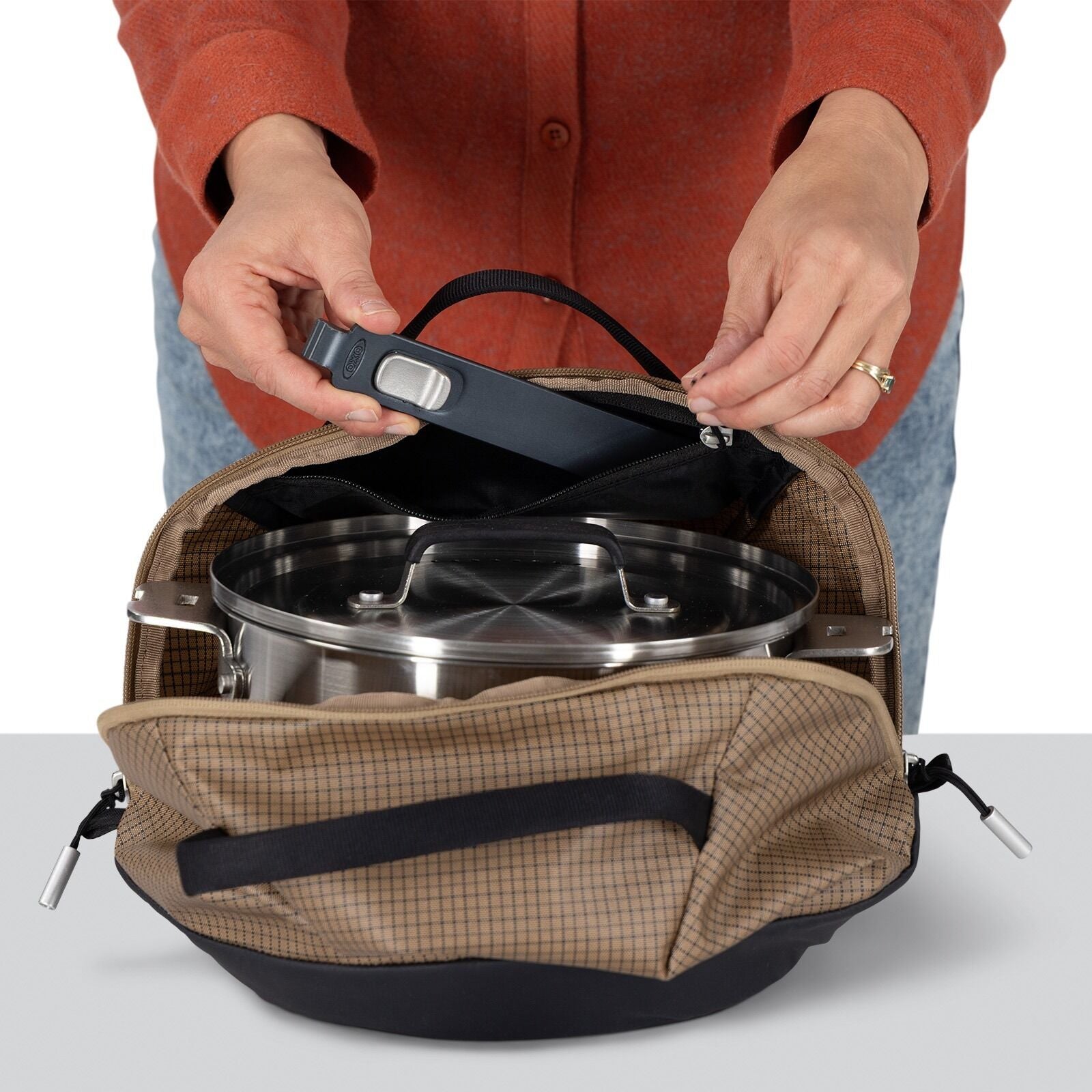 Detailed image of the Oxo Campcore Cookware Set with Travel Bag