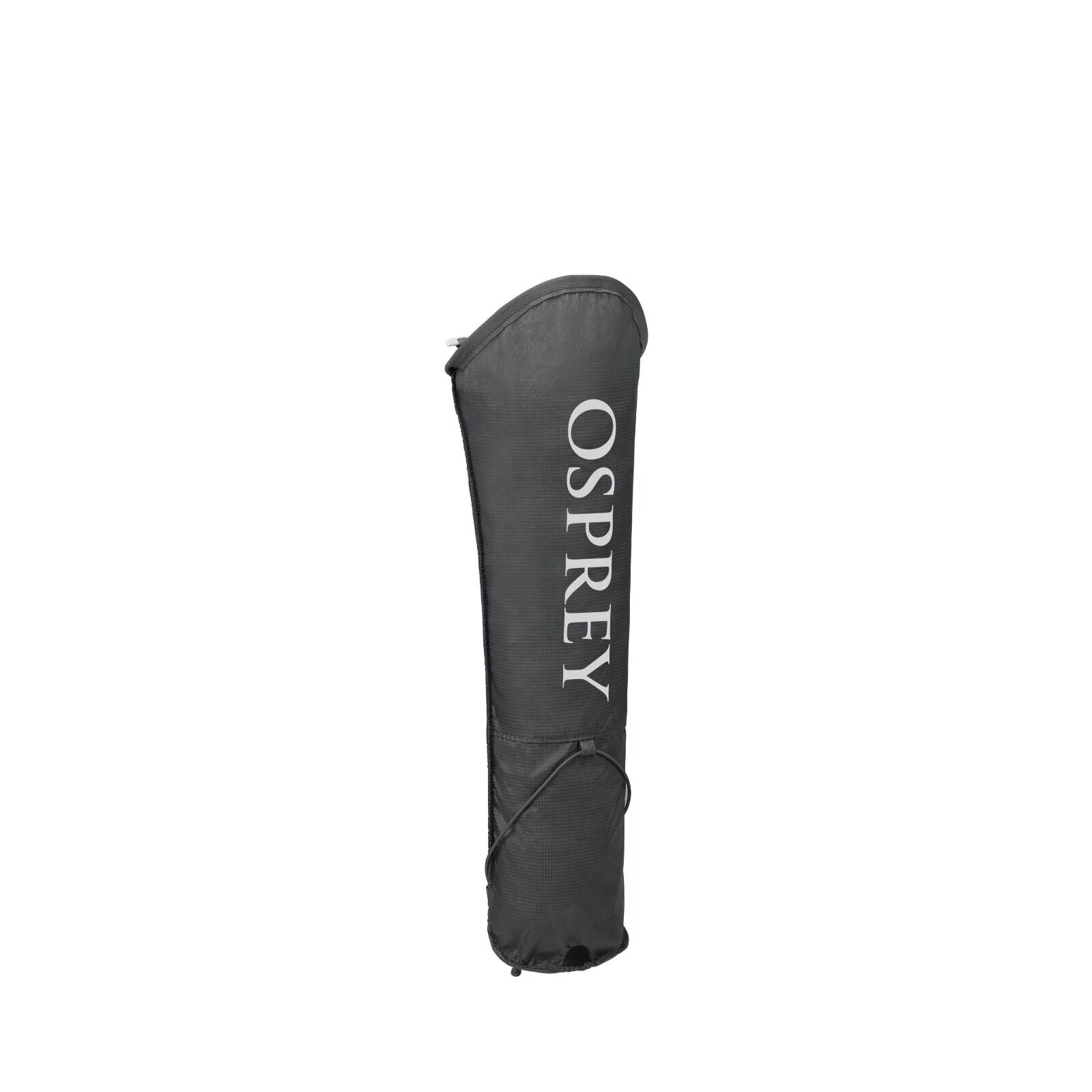 The image depicts a black protective case designed for storing skis. The case is vertically oriented and features the brand name "OSPREY" prominently printed in white letters along its length. The case has a long, narrow shape with an adjustable strap tha