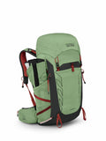 Green Osprey Talon 33 backpack with red accents, featuring adjustable straps, multiple pockets, and a sleek, functional design.