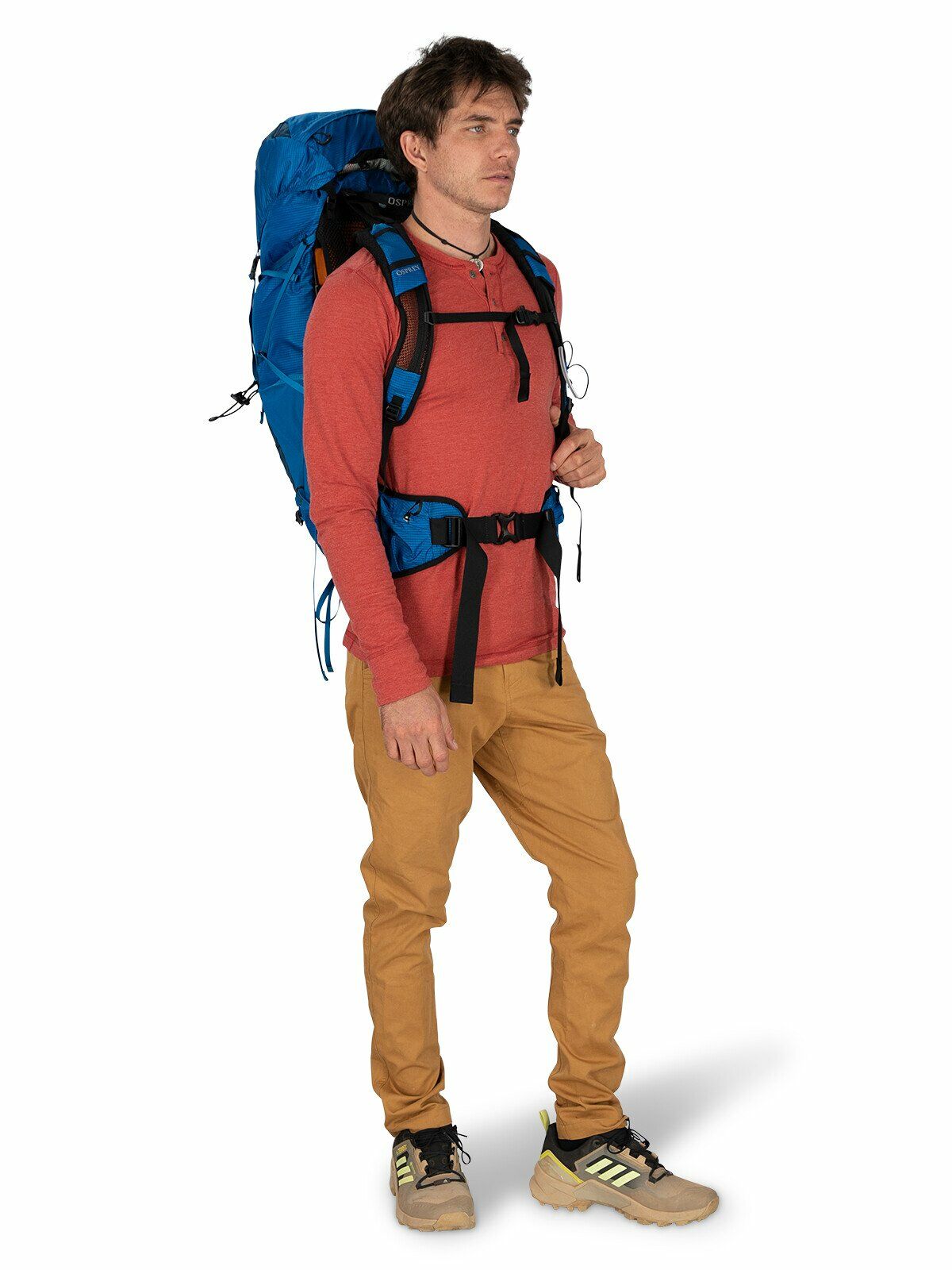 a person modeling the EXOS 38 in color Tungsten Grey