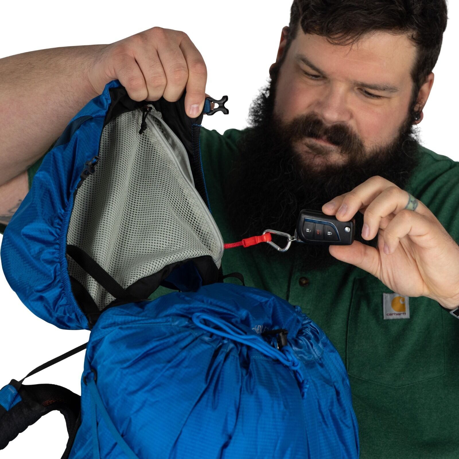model wearing the EXOS 58 Extended Fit in color Blue Ribbon