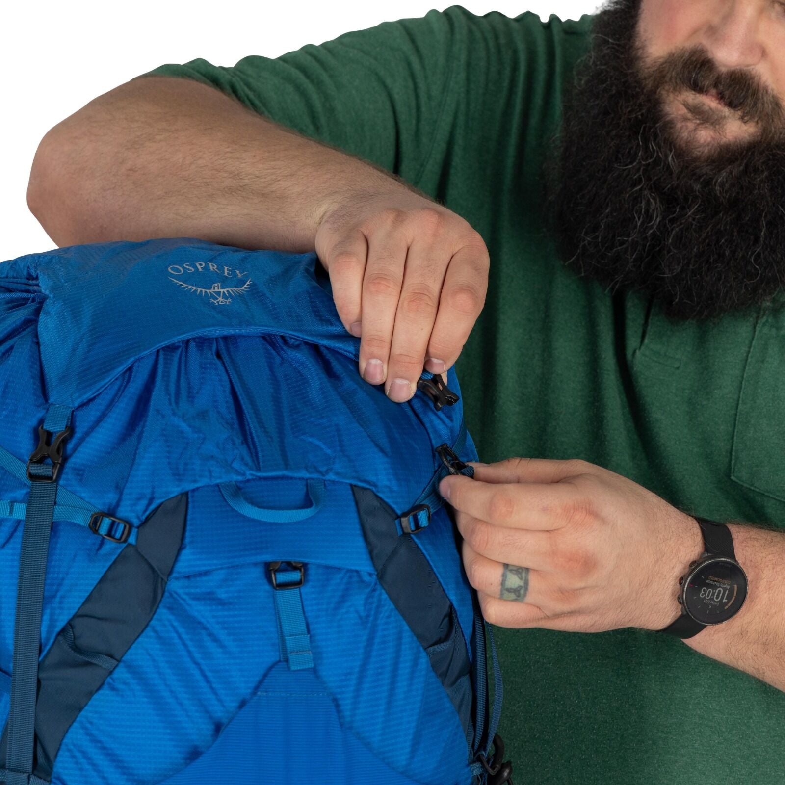 model wearing the EXOS 58 Extended Fit in color Blue Ribbon