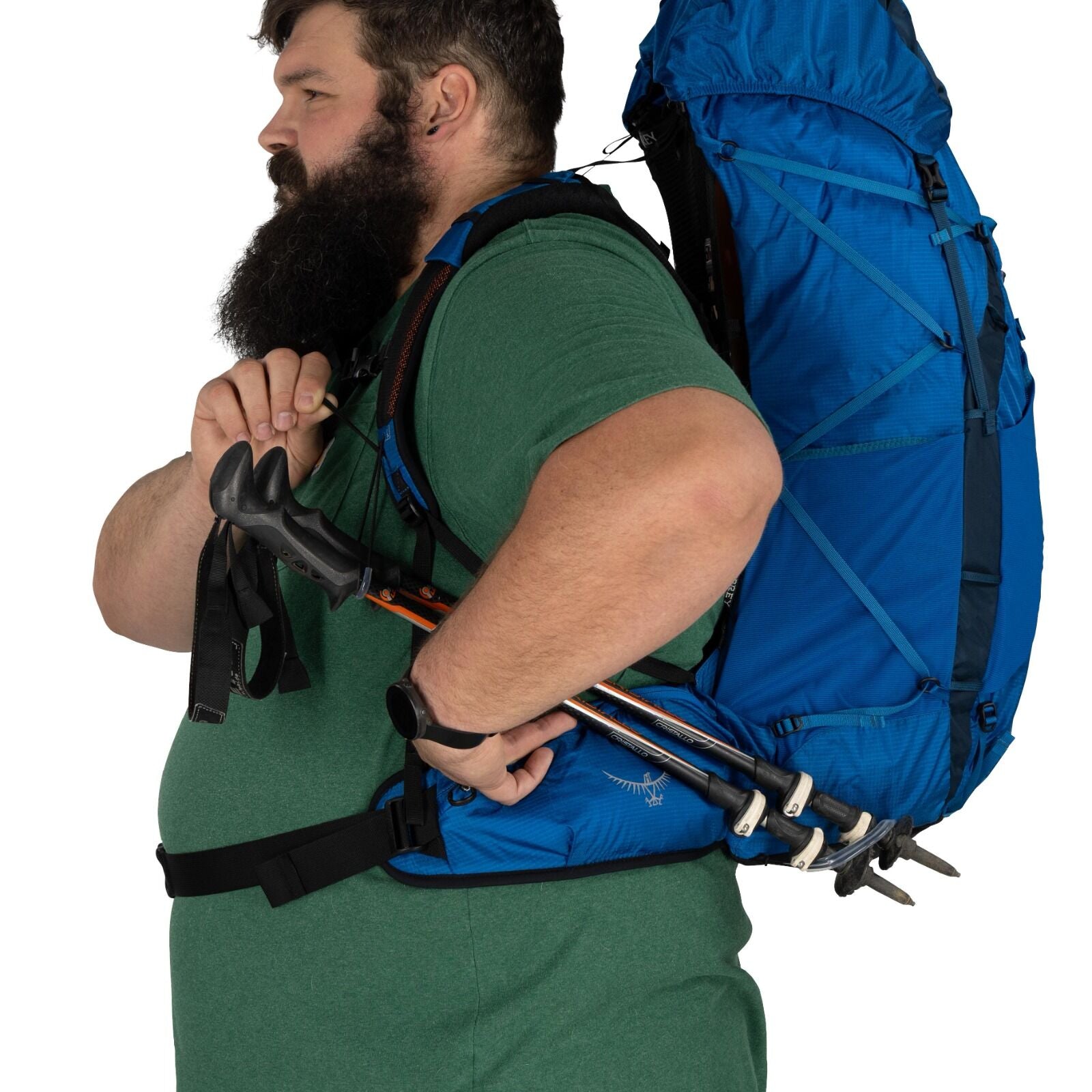 model wearing the EXOS 58 Extended Fit in color Blue Ribbon