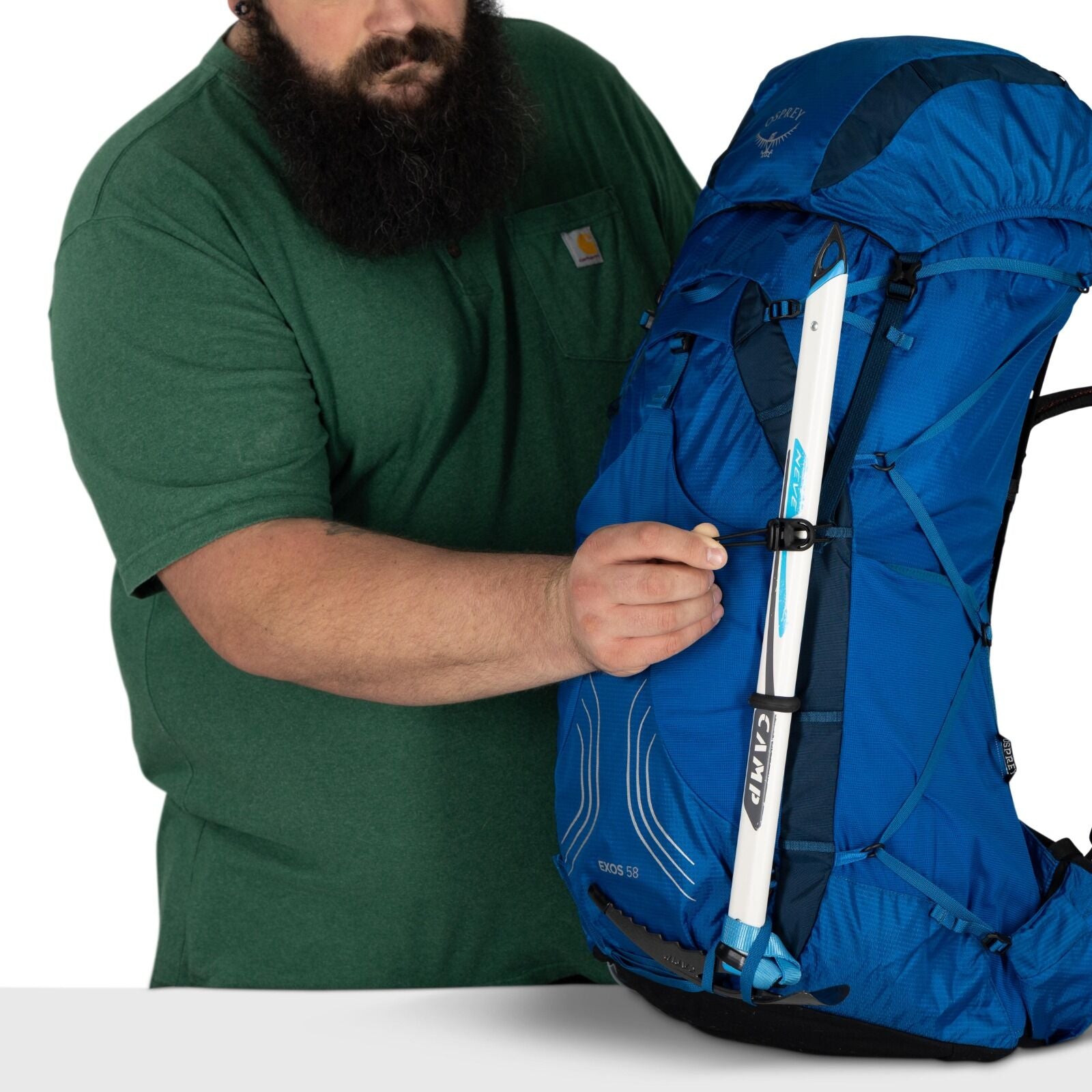 model wearing the EXOS 58 Extended Fit in color Blue Ribbon