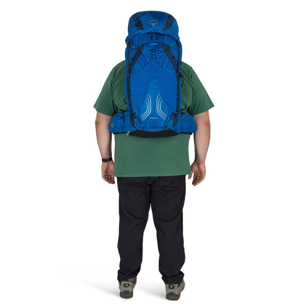 model wearing the EXOS 58 Extended Fit in color Blue Ribbon