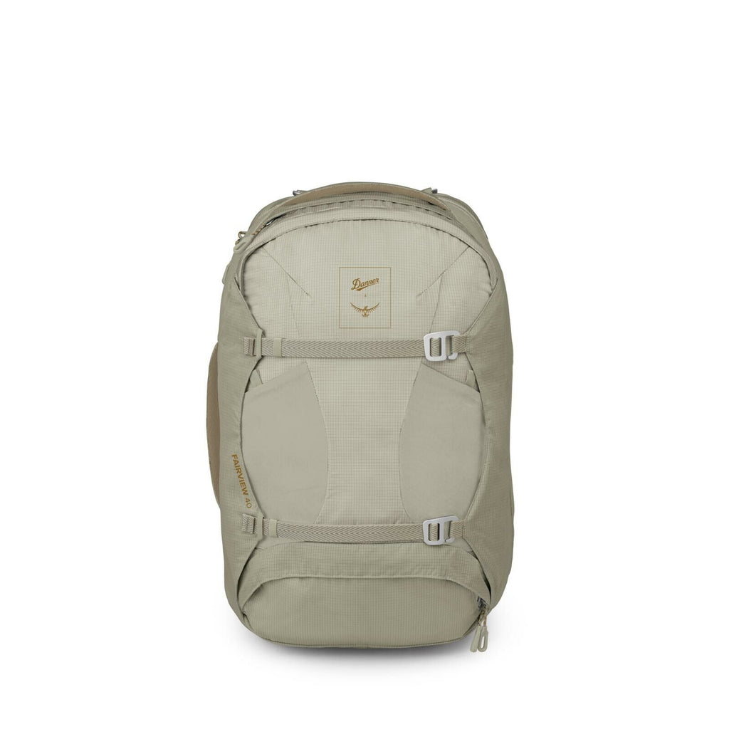 Front image of Osprey Fairview 40 and Danner collaboration in the color Sandy Grey-Sawdust