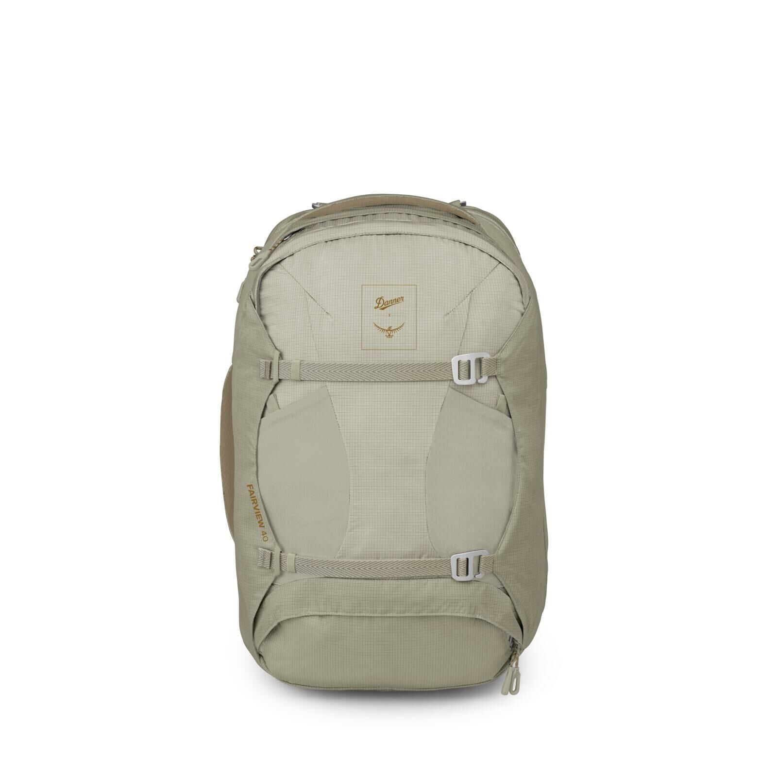 Front image of Osprey Fairview 40 and Danner collaboration in the color Sandy Grey-Sawdust