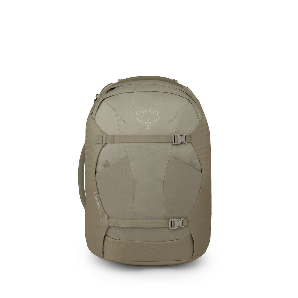 Front view of the Fairview 40 Travel pack in the color Sawdust Olive Tan