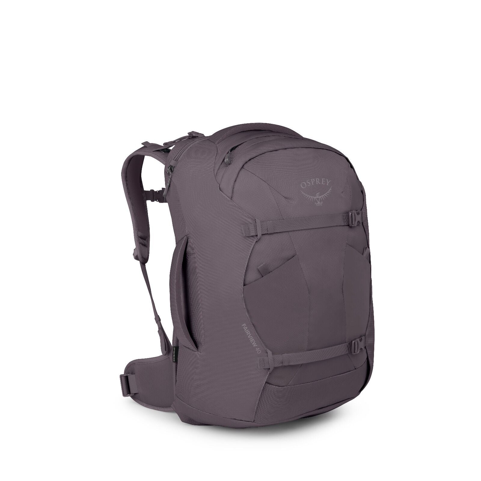 Side view of the Fairview 40 Travel pack in the color Graphite Purple