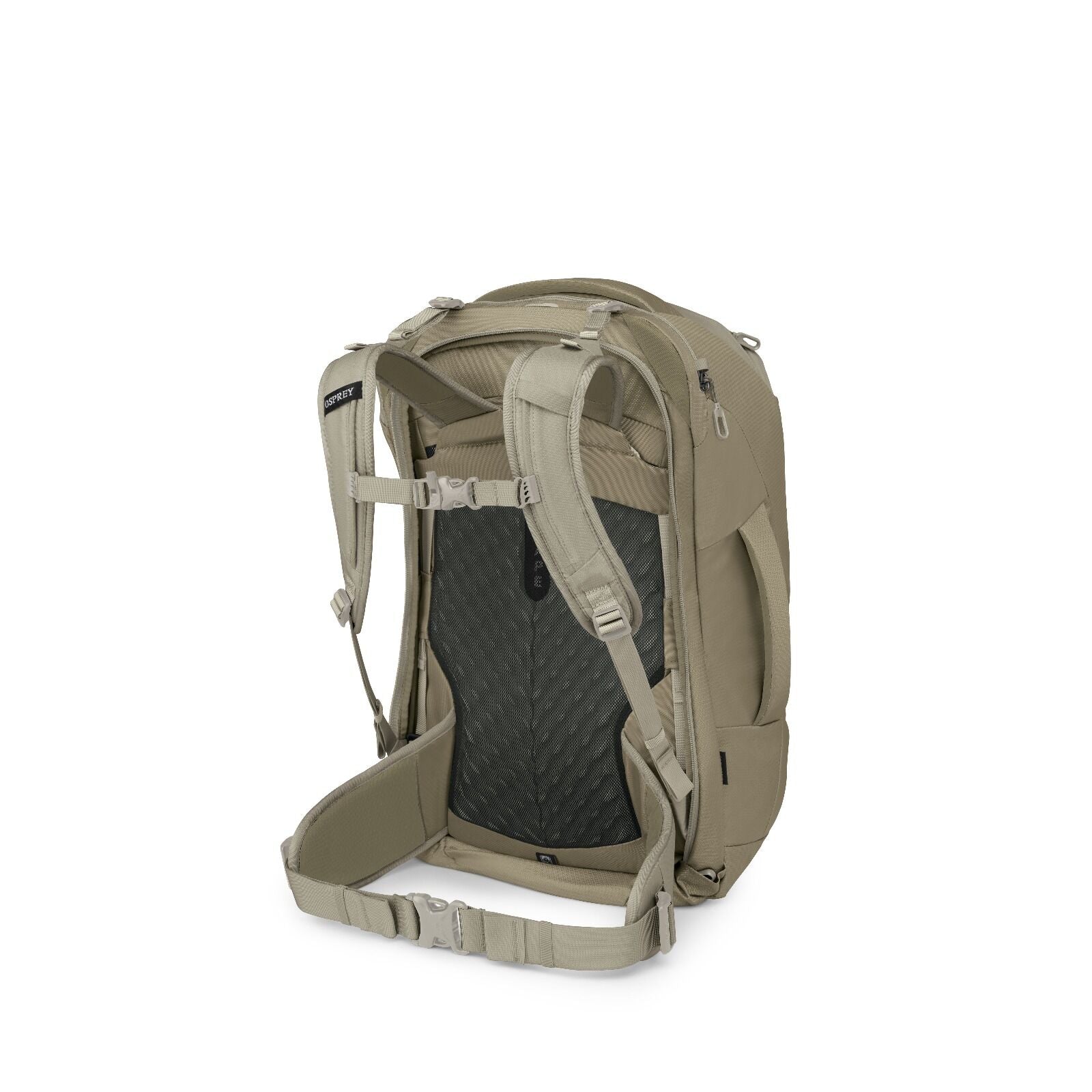 Sideback view of the Fairview 40 Travel pack in the color Sawdust Olive Tan