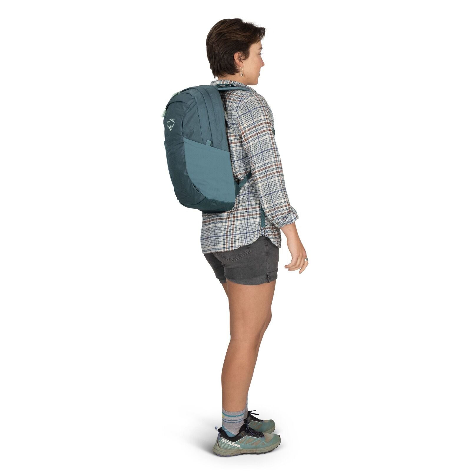 On-body image of the Fairview 70 in Cascade Blue - Torrent Blue on model