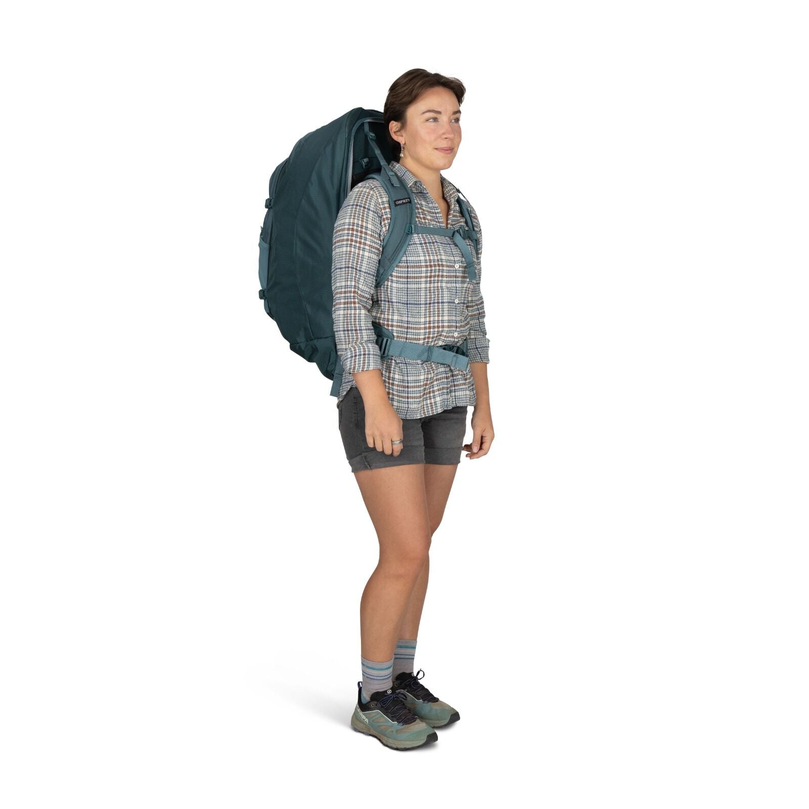 On-body image of the Fairview 70 in Cascade Blue - Torrent Blue on model