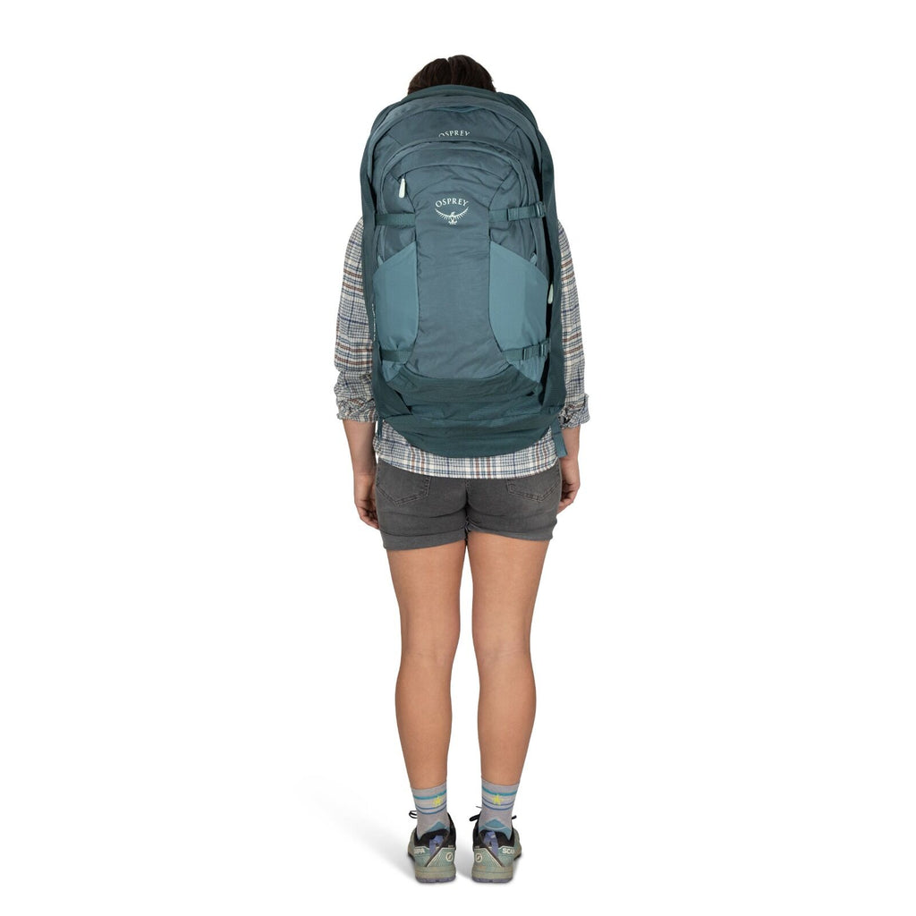 On-body image of the Fairview 70 in Cascade Blue - Torrent Blue on model