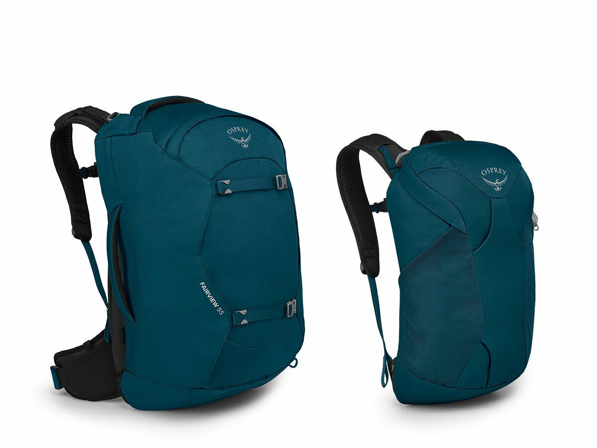 side view of the Fairview® 55 Travel Pack in color nightjungleblue