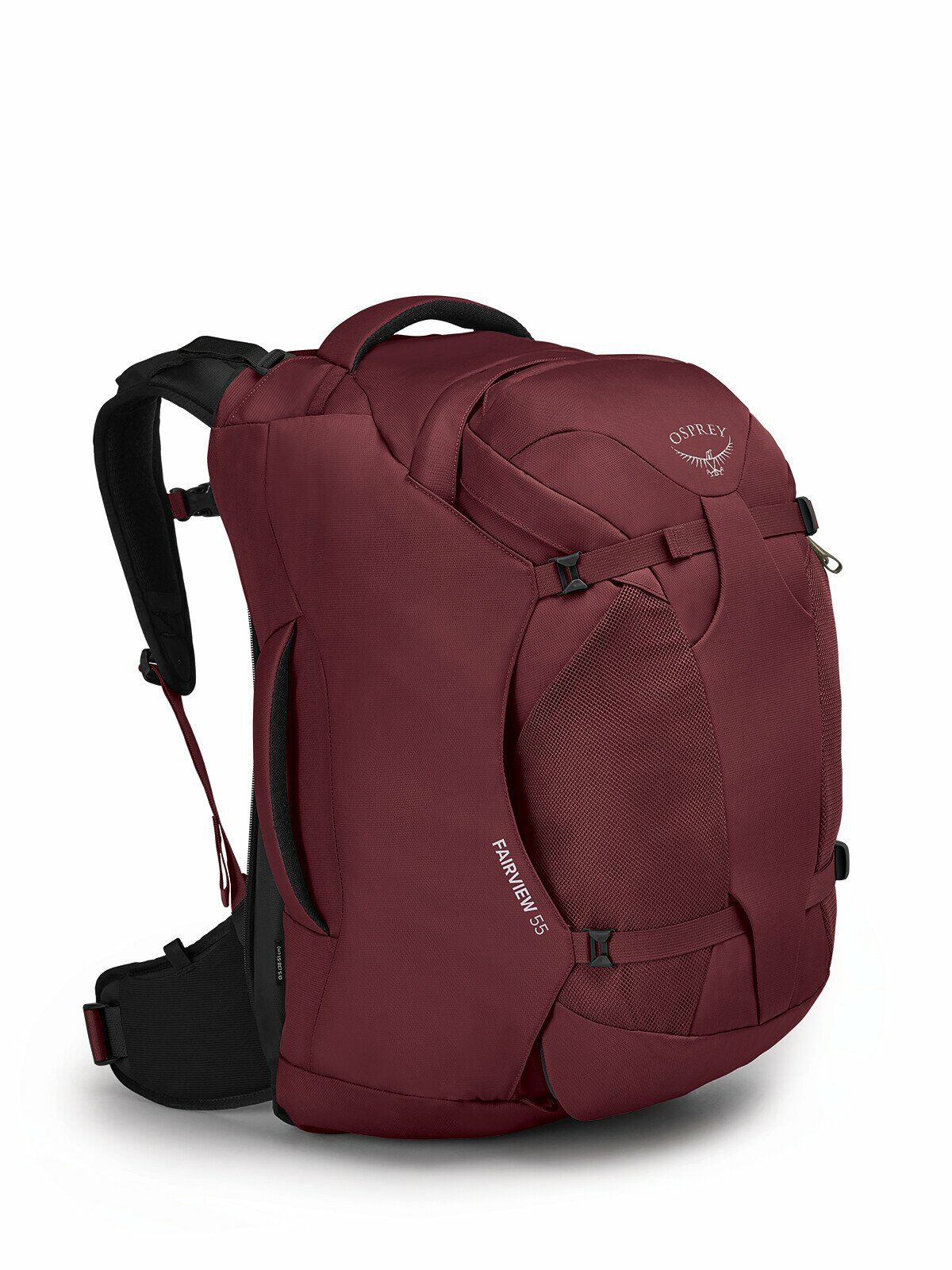 side view of the Fairview® 55 Travel Pack in color zirconred