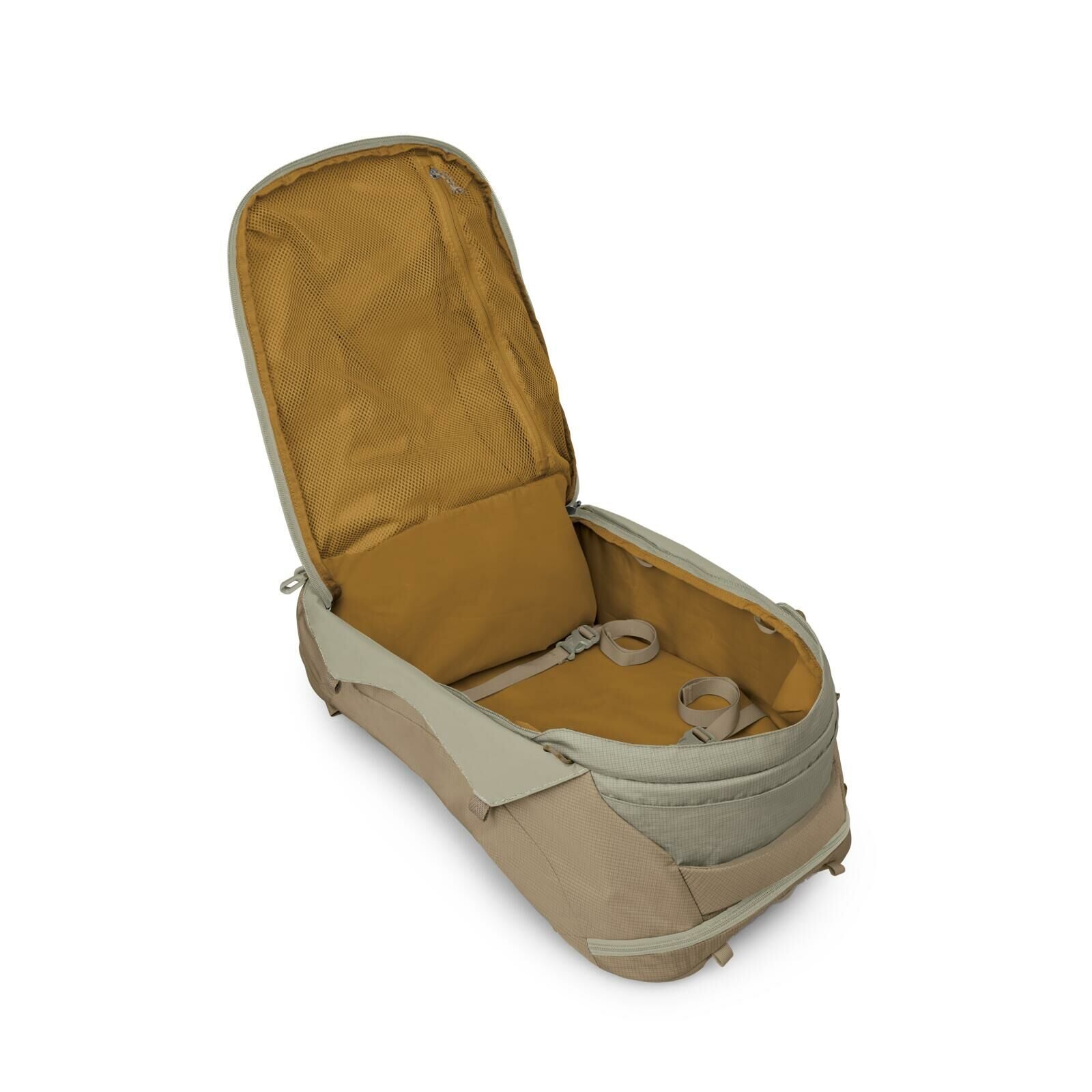 Internal image of Osprey Farpoint 40 and Danner collaboration in the color Sandy Grey-Sawdust