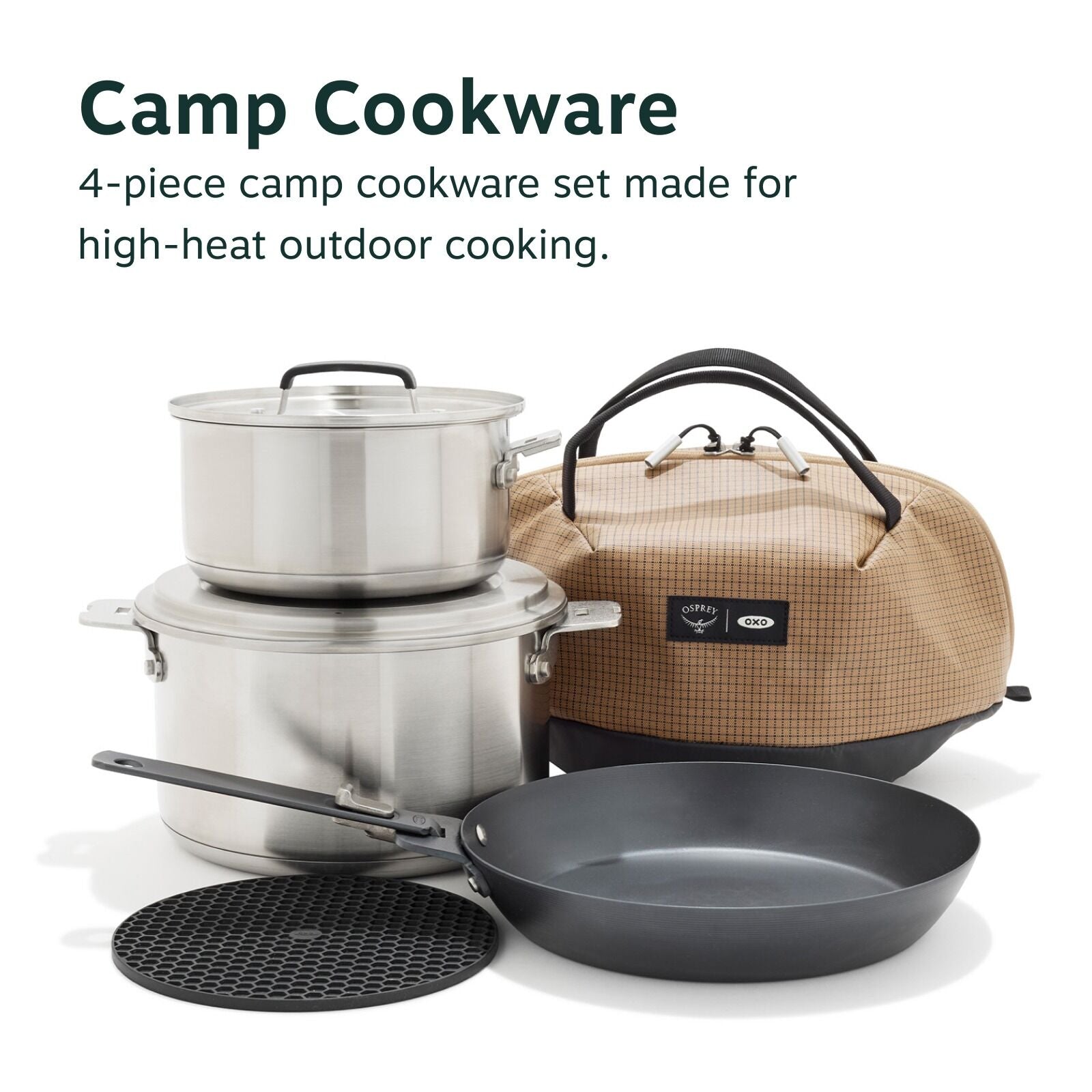 Camp Cookware: 4-piece camp cookware set made for high-heat outdoor cooking