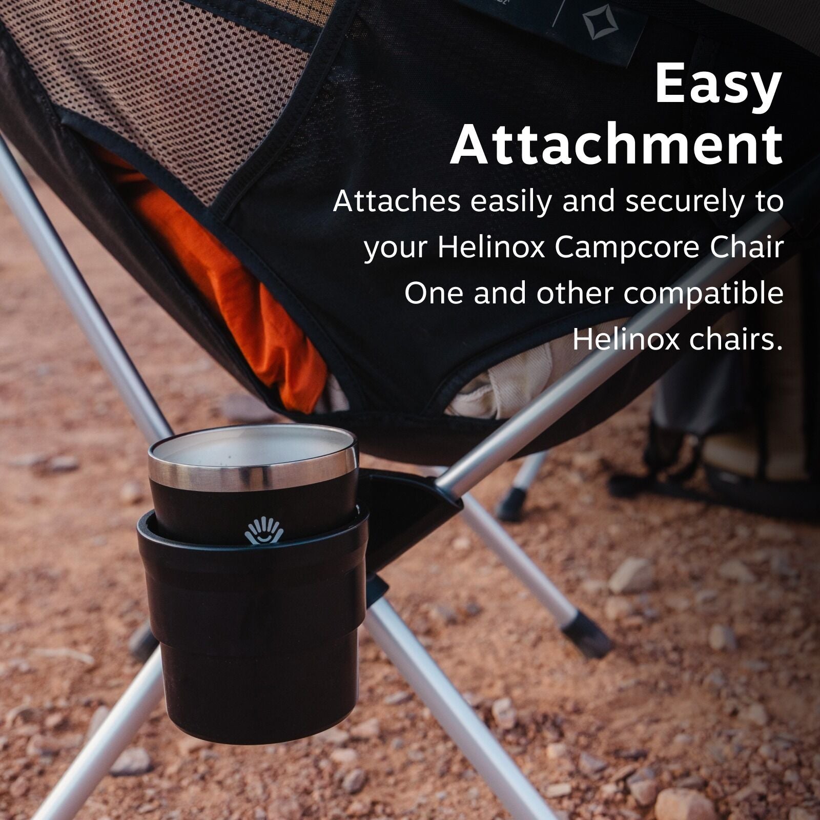 image showing easy attachment. attaching cup holder to Helinox Campcore Chair