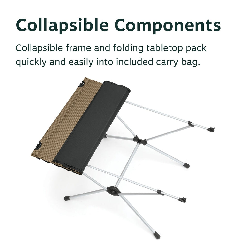 Collapible Components: Collapsible frame and folding tabletop pack quickly and easily into included carry bag
