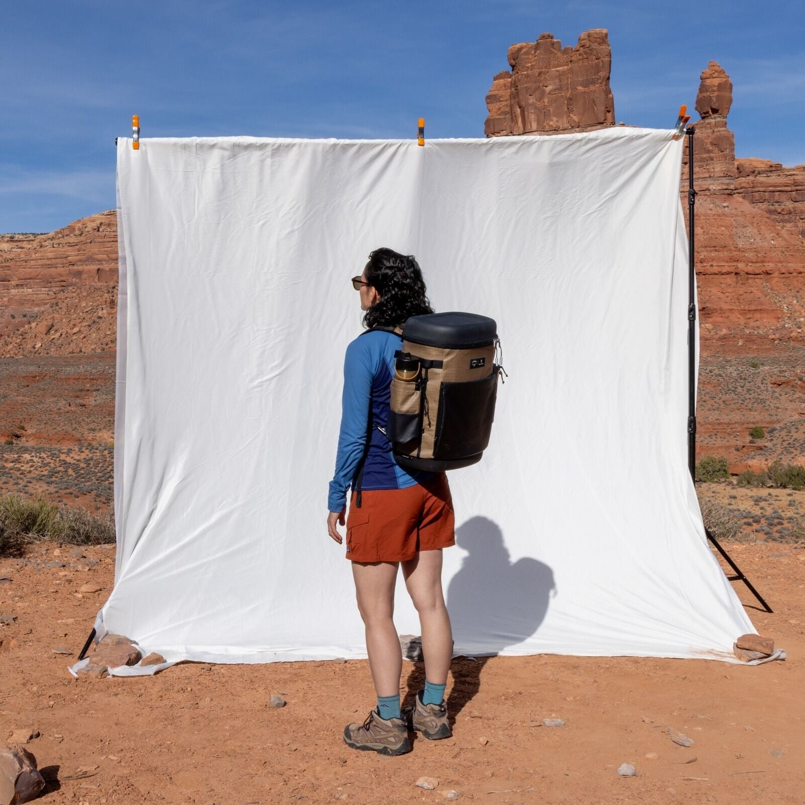 On-body, outdoor,  image of the Campcore Carryout 22L Backpack Cooler