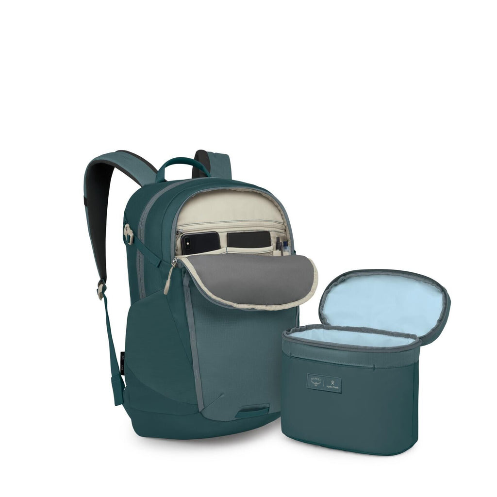 front detail image of the Osprey Hydro Flask Axis Lunch Bag in the color Cascade.