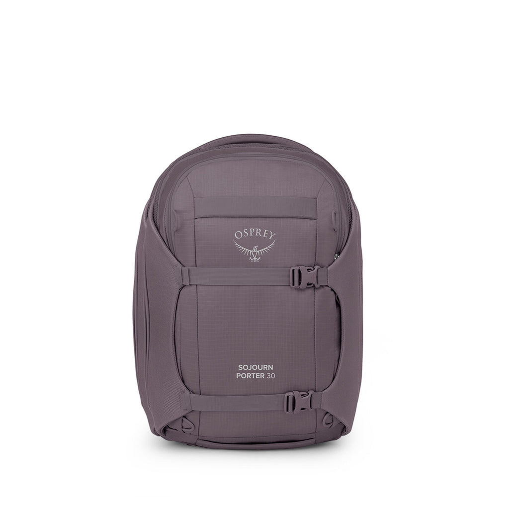 Front image of the Osprey Sojourn Porter Travel Pack 30 in the color Graphite Purple