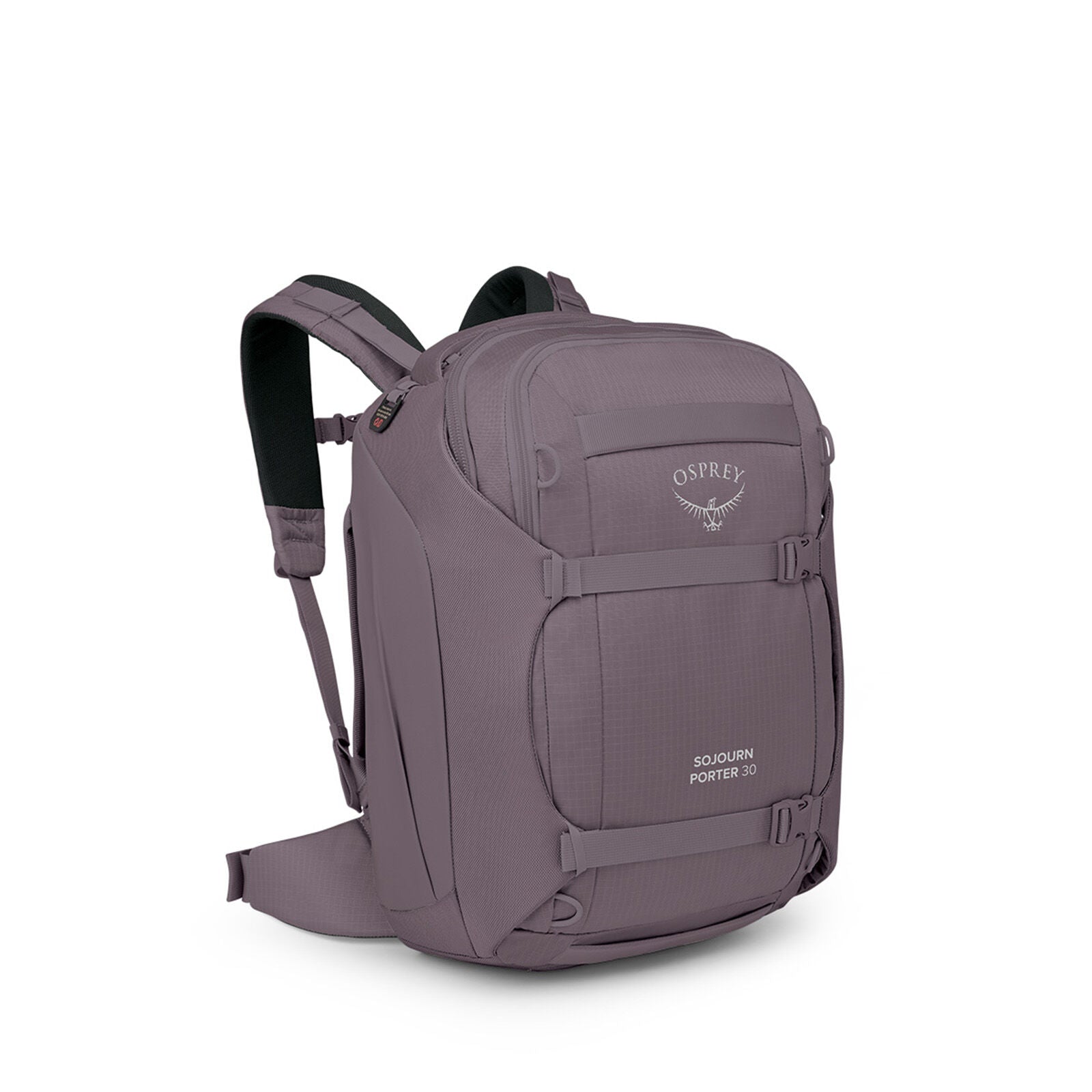 Side image of the Osprey Sojourn Porter Travel Pack 30 in the color Graphite Purple