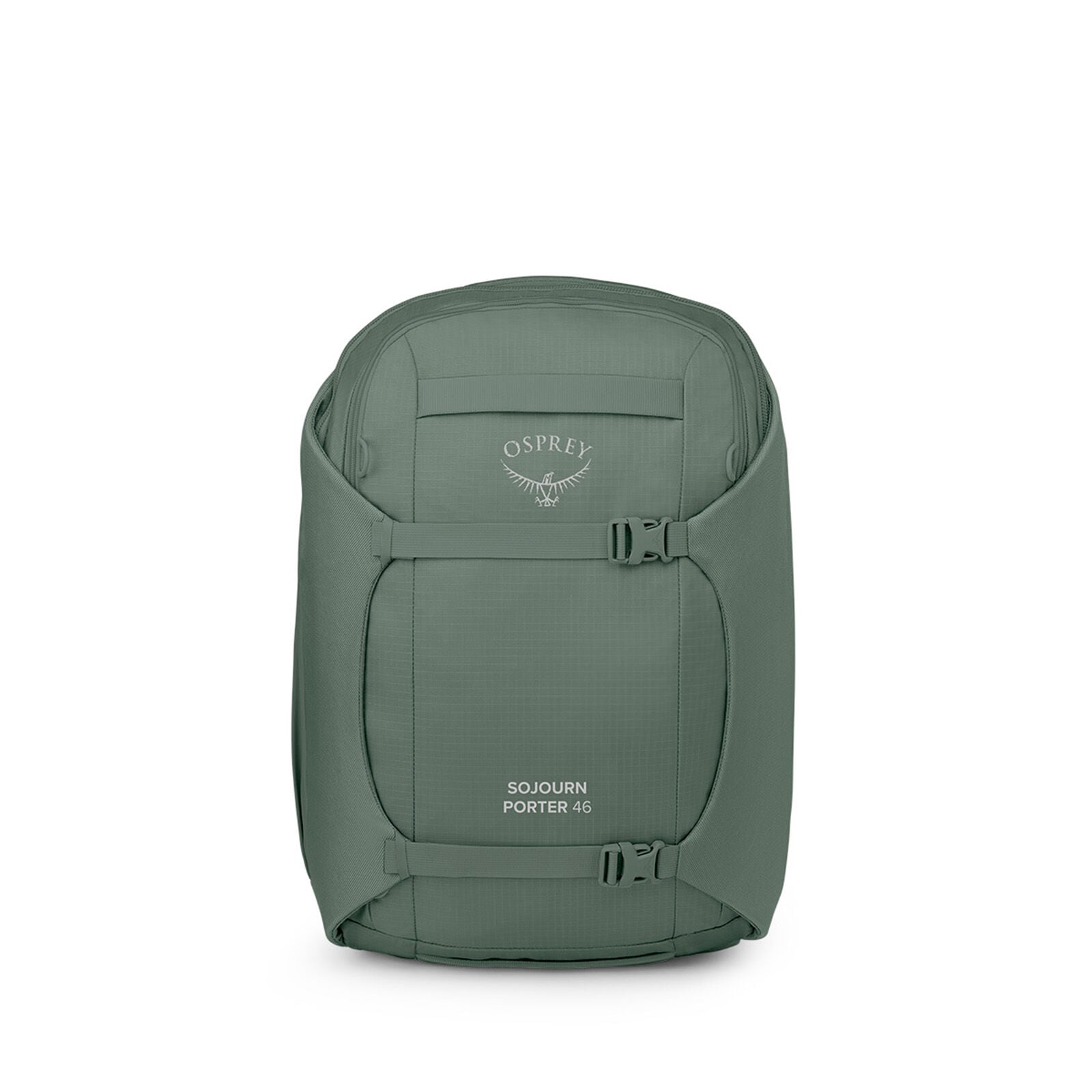 Front image of the Osprey Sojourn Porter Travel Pack 46 in the color Koseret Green