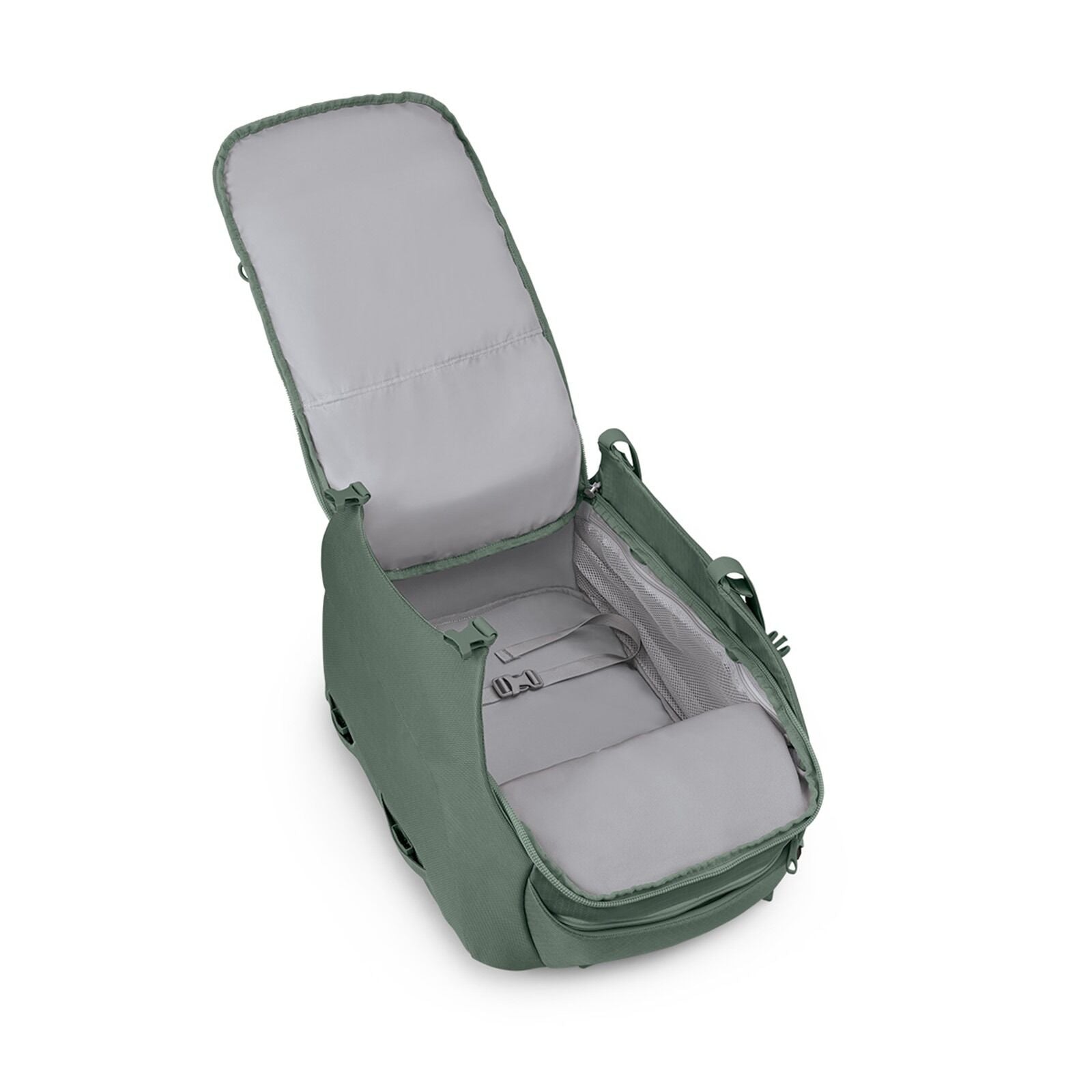 Internal image of the Osprey Sojourn Porter Travel Pack 46 in the color Koseret Green