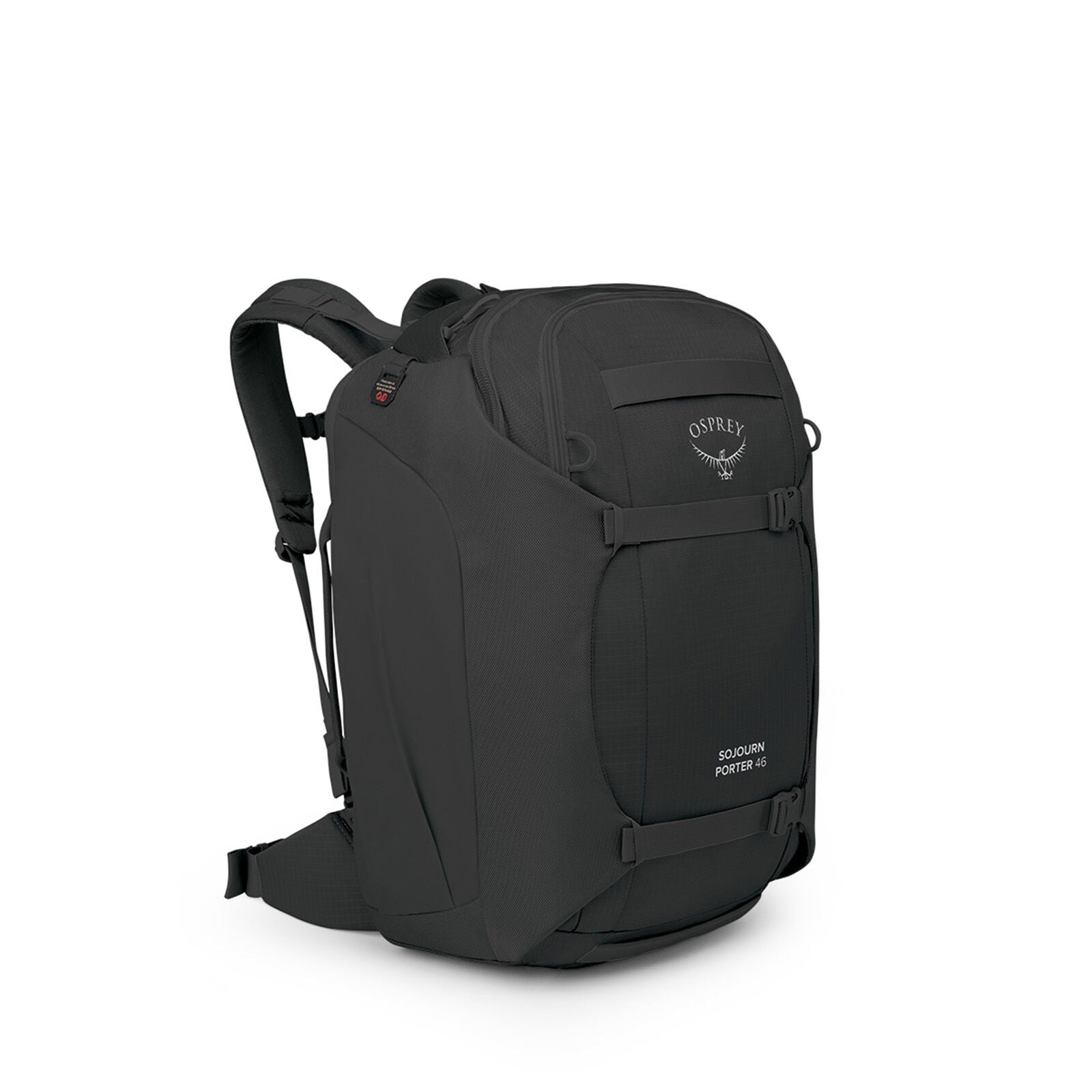 Side image of the Osprey Sojourn Porter Travel Pack 46 in the color Black