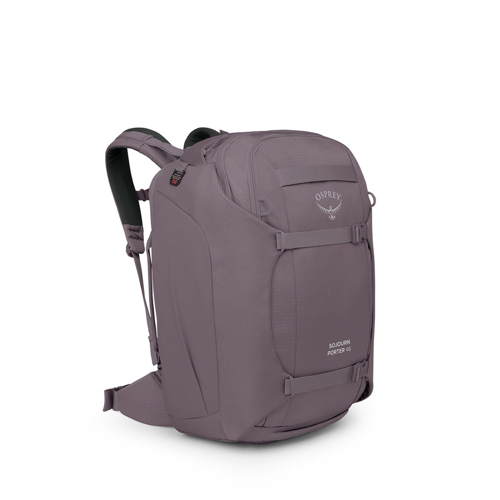 Side image of the Osprey Sojourn Porter Travel Pack 46 in the color Graphite Purple
