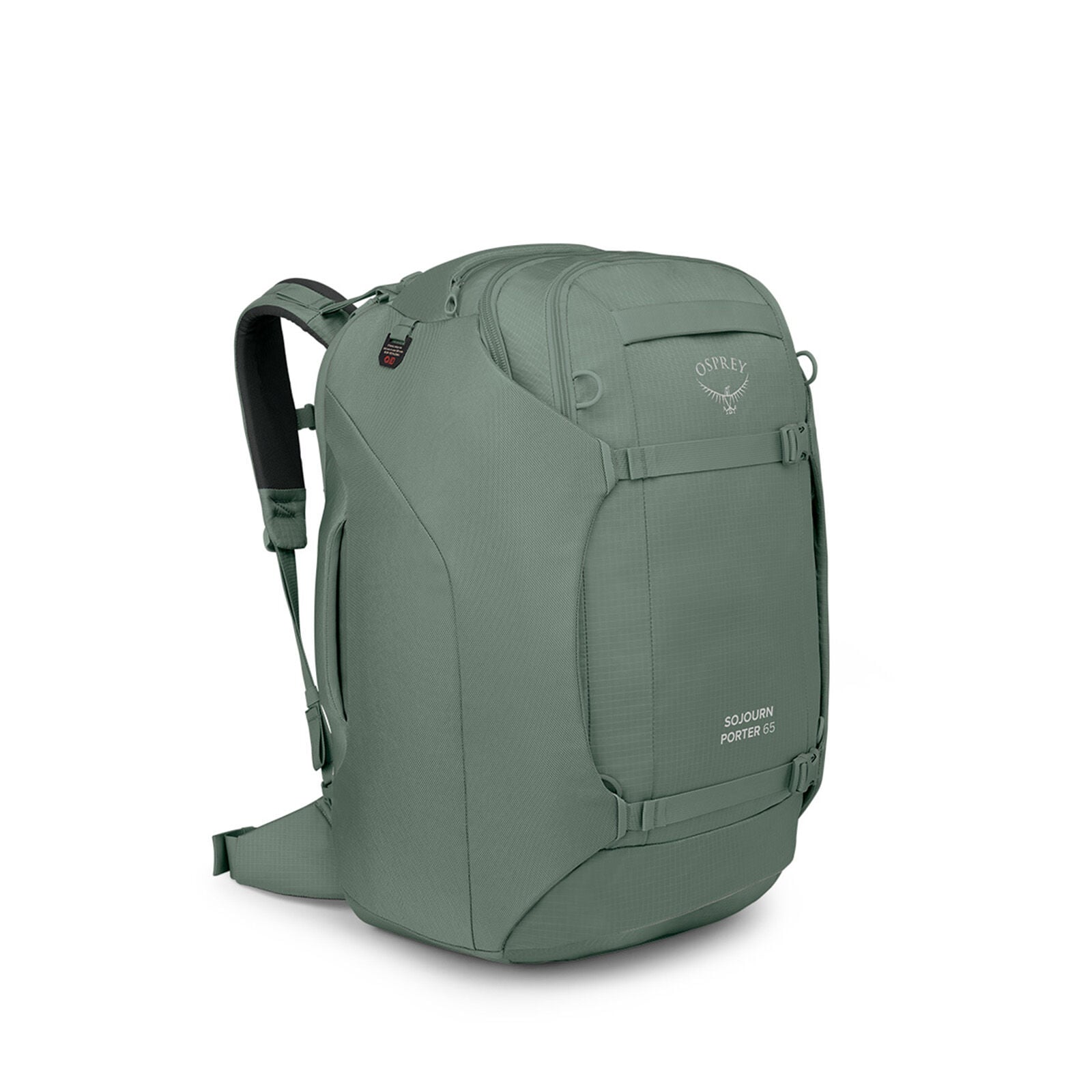 Side image of the Osprey Sojourn Porter Travel Pack 60 in the color Koseret Green