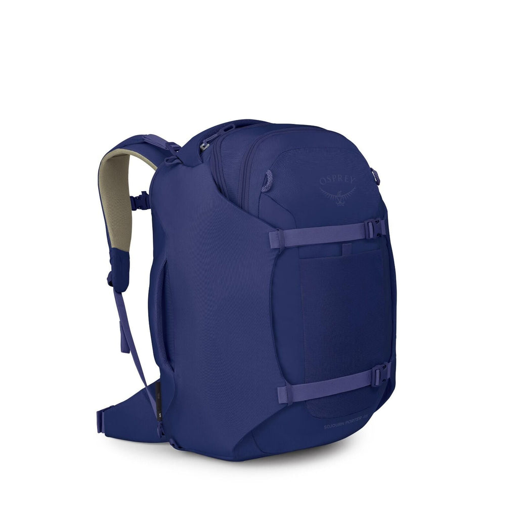 Side image of the Sojourn Porter 46L Travel Pack in the color Deep Fig