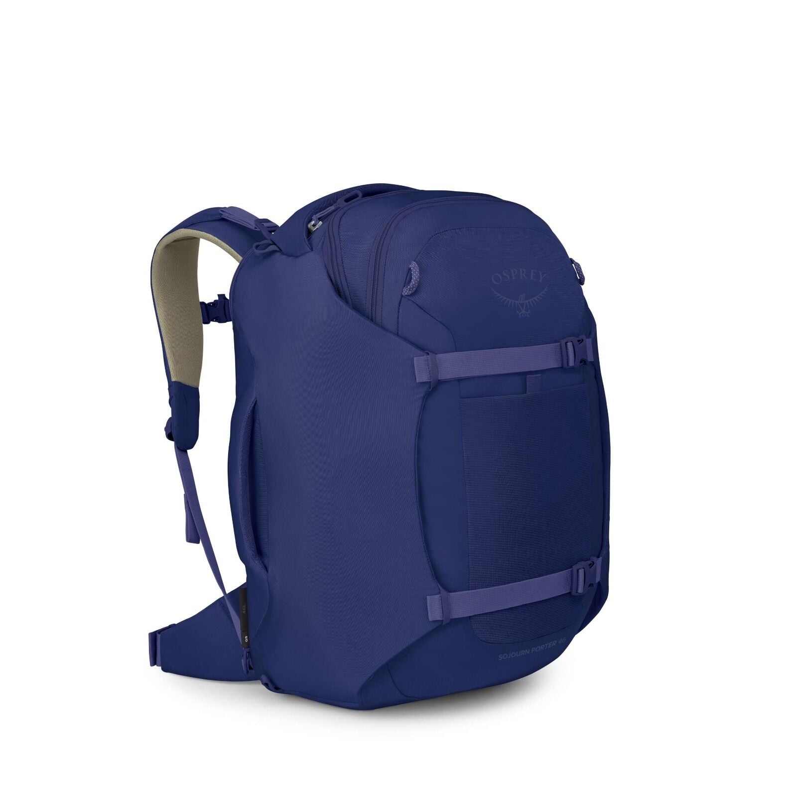 Side image of the Sojourn Porter 46L Travel Pack in the color Deep Fig