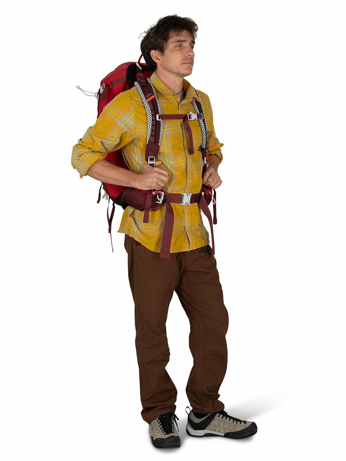 a person modeling the STRATOS 34 in color poinsettiared