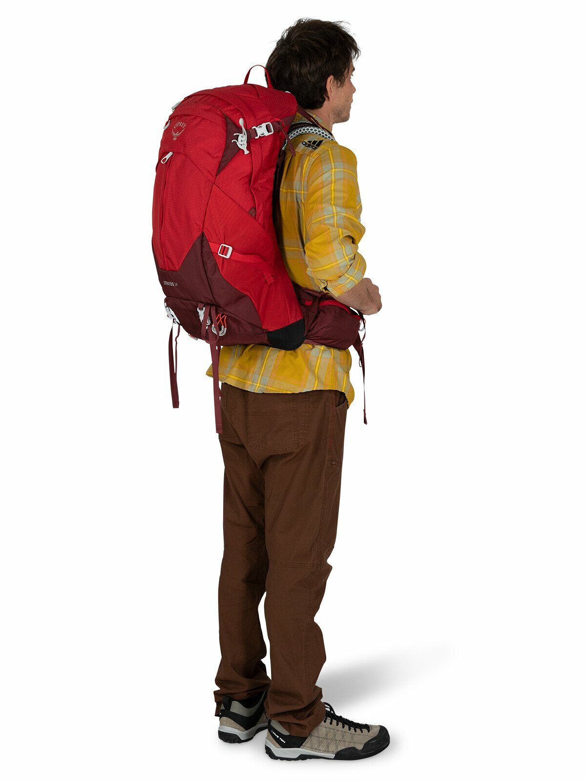 a person modeling the STRATOS 34 in color poinsettiared