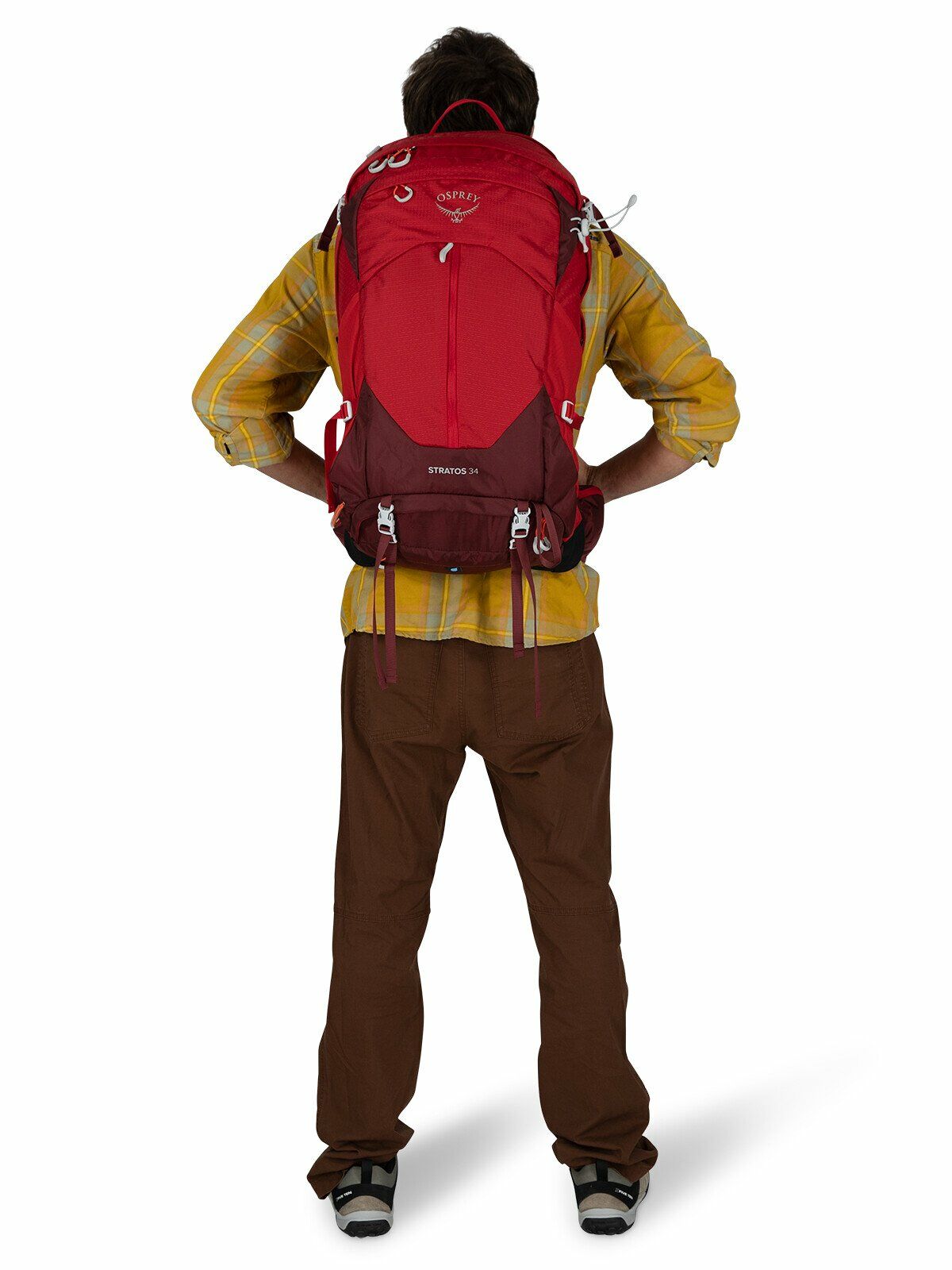 a person modeling the STRATOS 34 in color poinsettiared