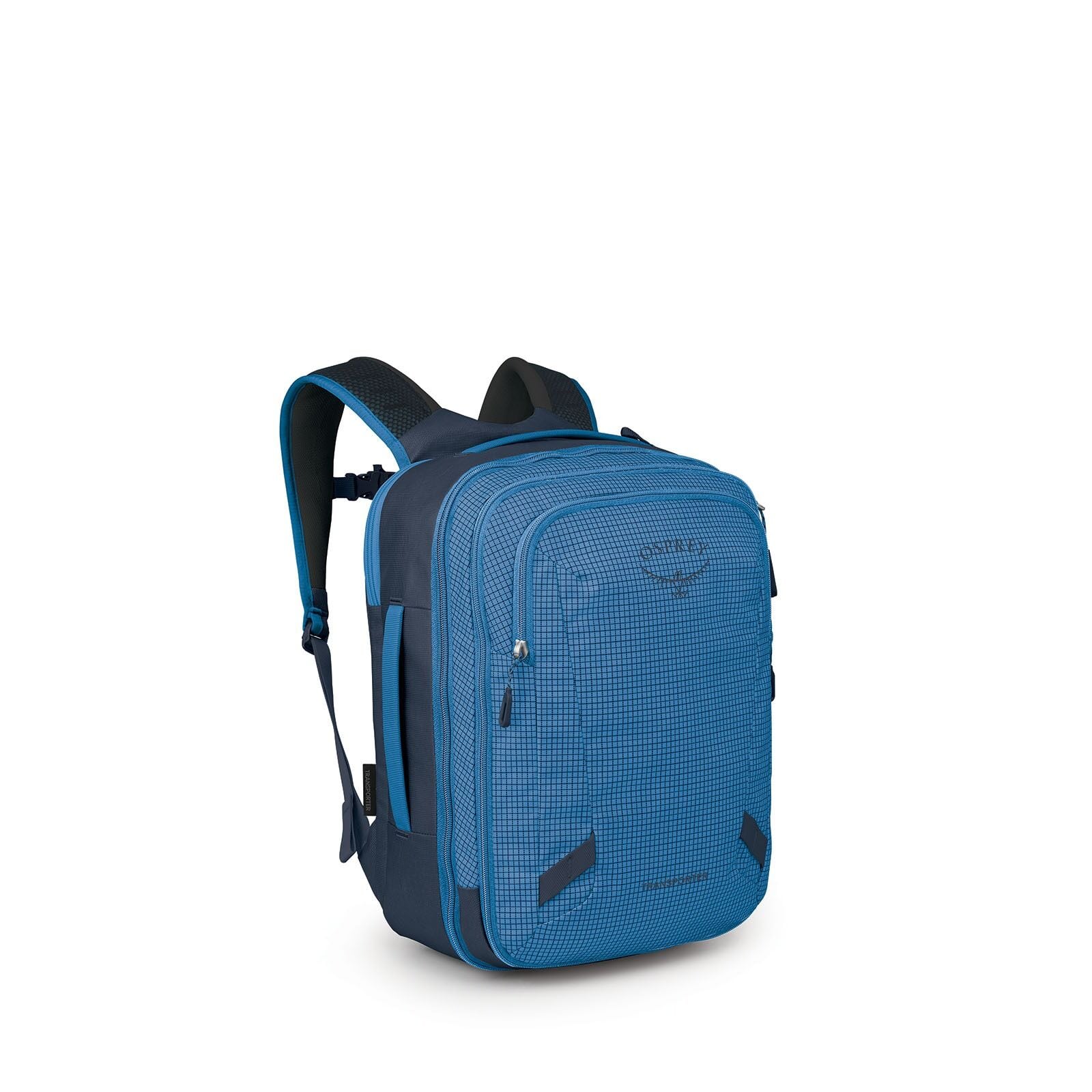 Side image of Osprey's Transporter Travel Pack 26+6 in the color Blue Flame