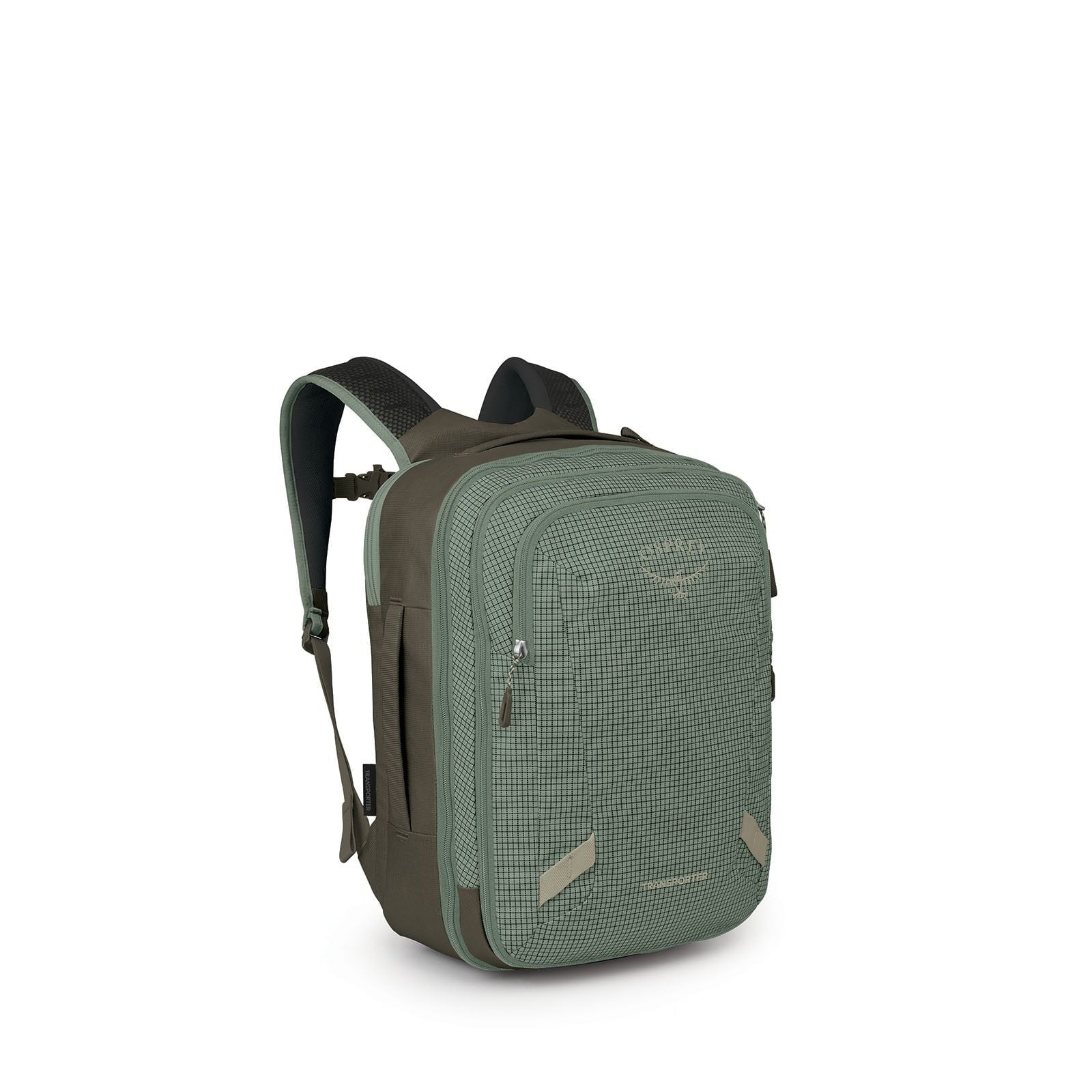 Side image of Osprey's Transporter Travel Pack 26+6 in the color Pine Leaf