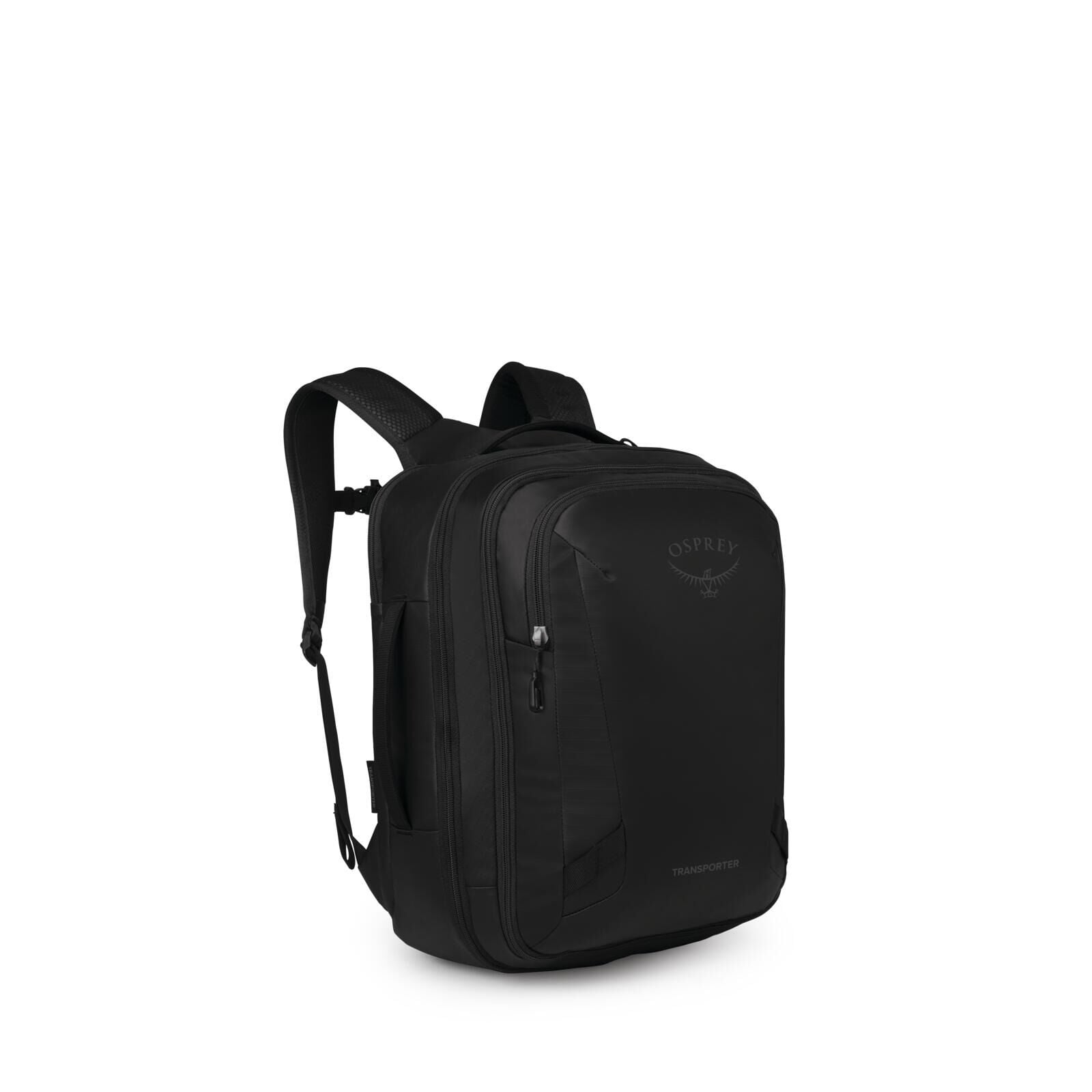Side image of Osprey's Transporter Travel Pack 26+6 in the color Raven Black