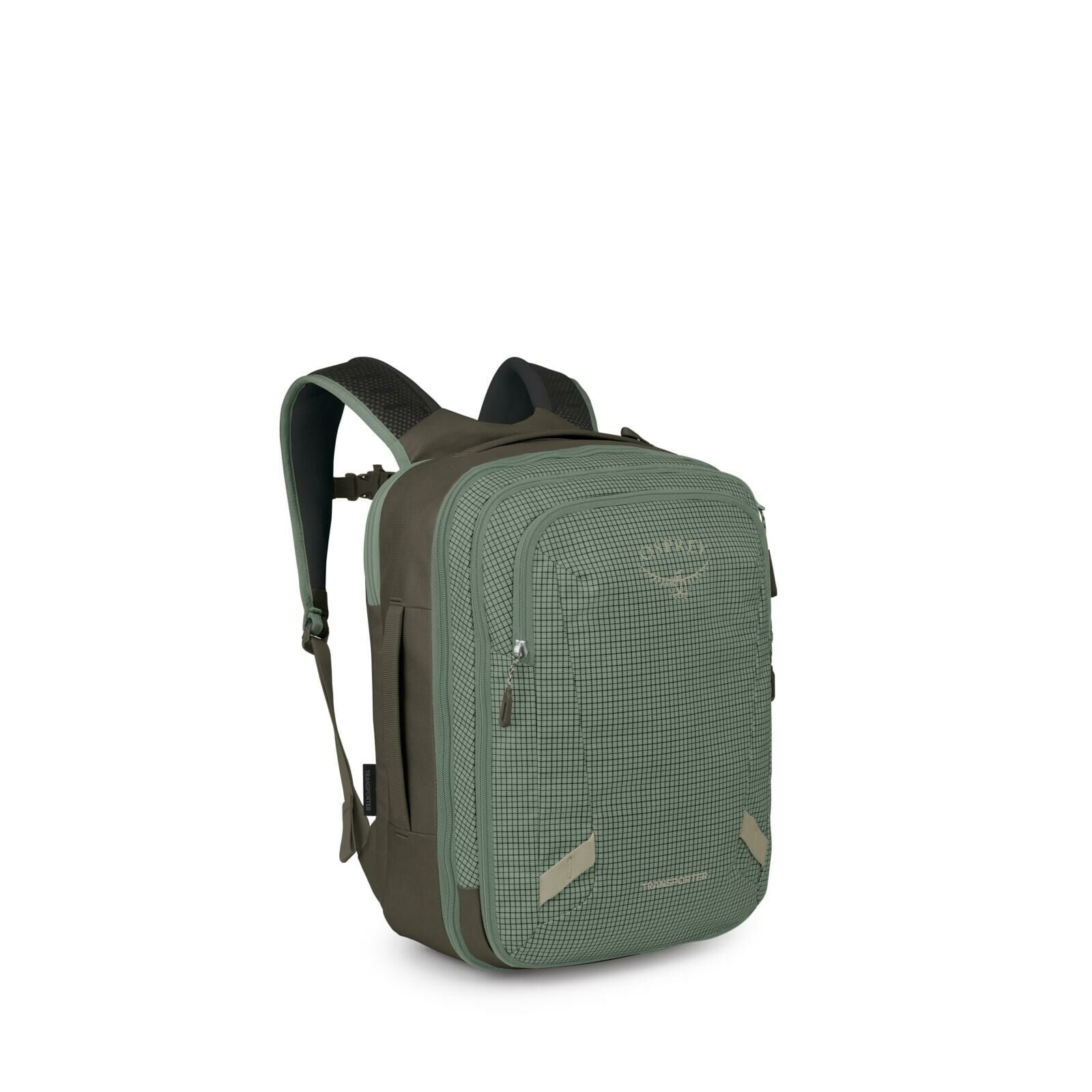 Side image of Osprey's Transporter Travel Pack 26+6 in the color Pine Leaf